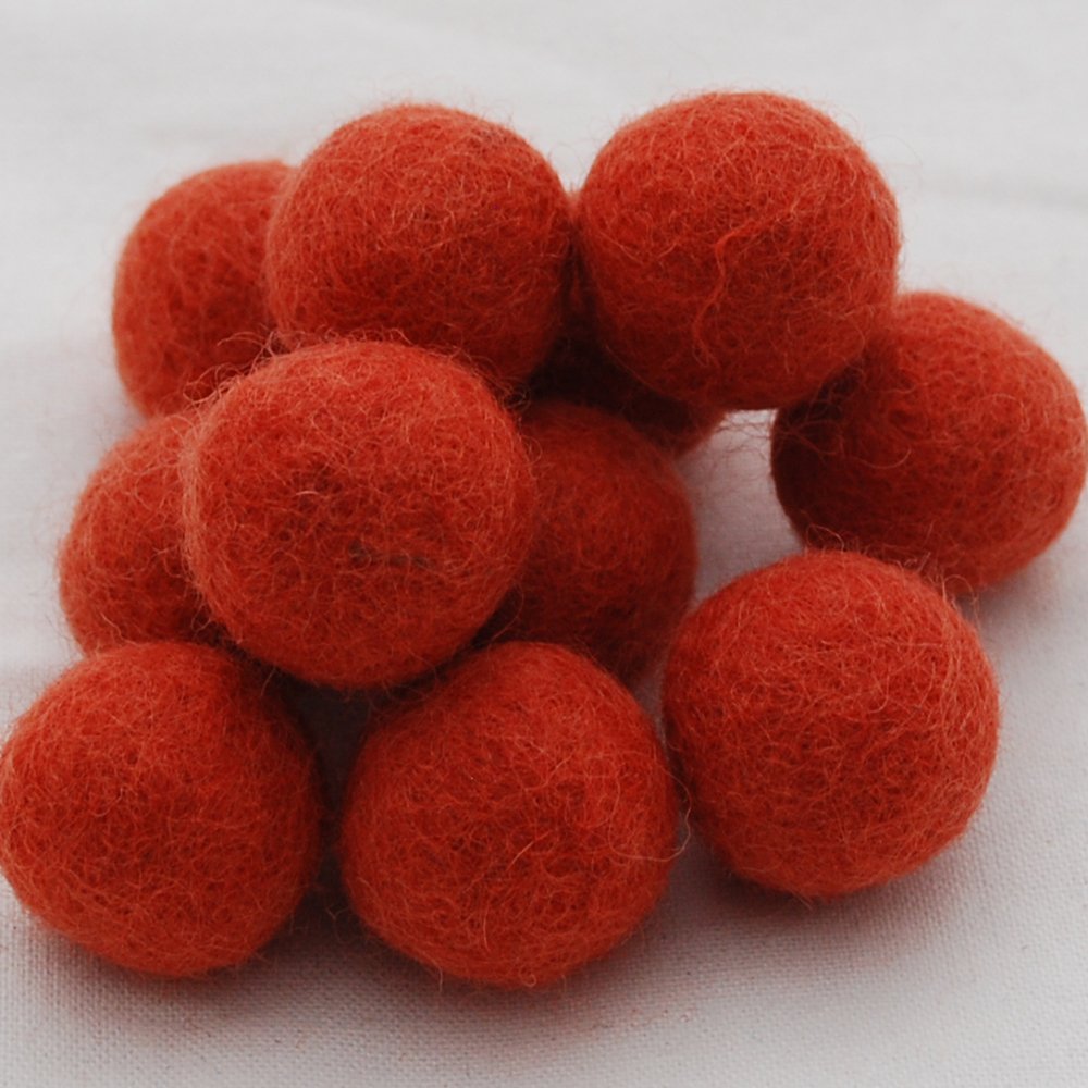 Oriental Direct Coral Orange 100% Wool Felt Balls 2.5Cm- 10 Count