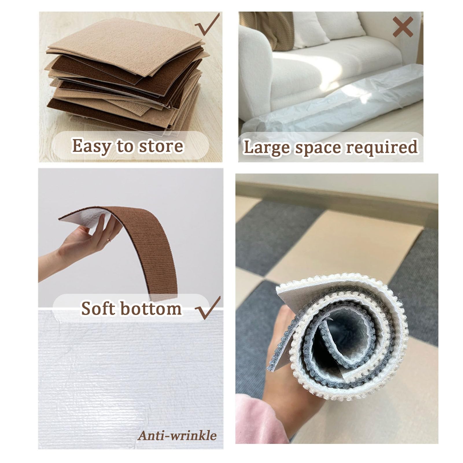 Moquette quadrotte autoadesive, Piastrelle per tappeti per la casa, 12 Pezzi, Resistenti all'Usura, autoadesive, 18-20 Pollici, Staccabili e attaccabili, Antiscivolo, Lavabili, Fai da Te.