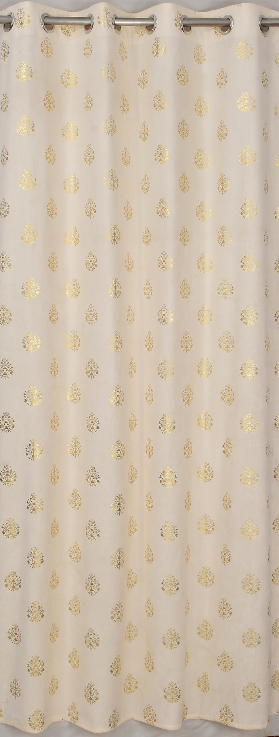 KALIYO Cream Velvet Room Darkening Curtain with Gold Foil Floral Print | Eyelet Window Curtain | Soft Luxury Fabric | 7 Ft | Pack of 1-image-6