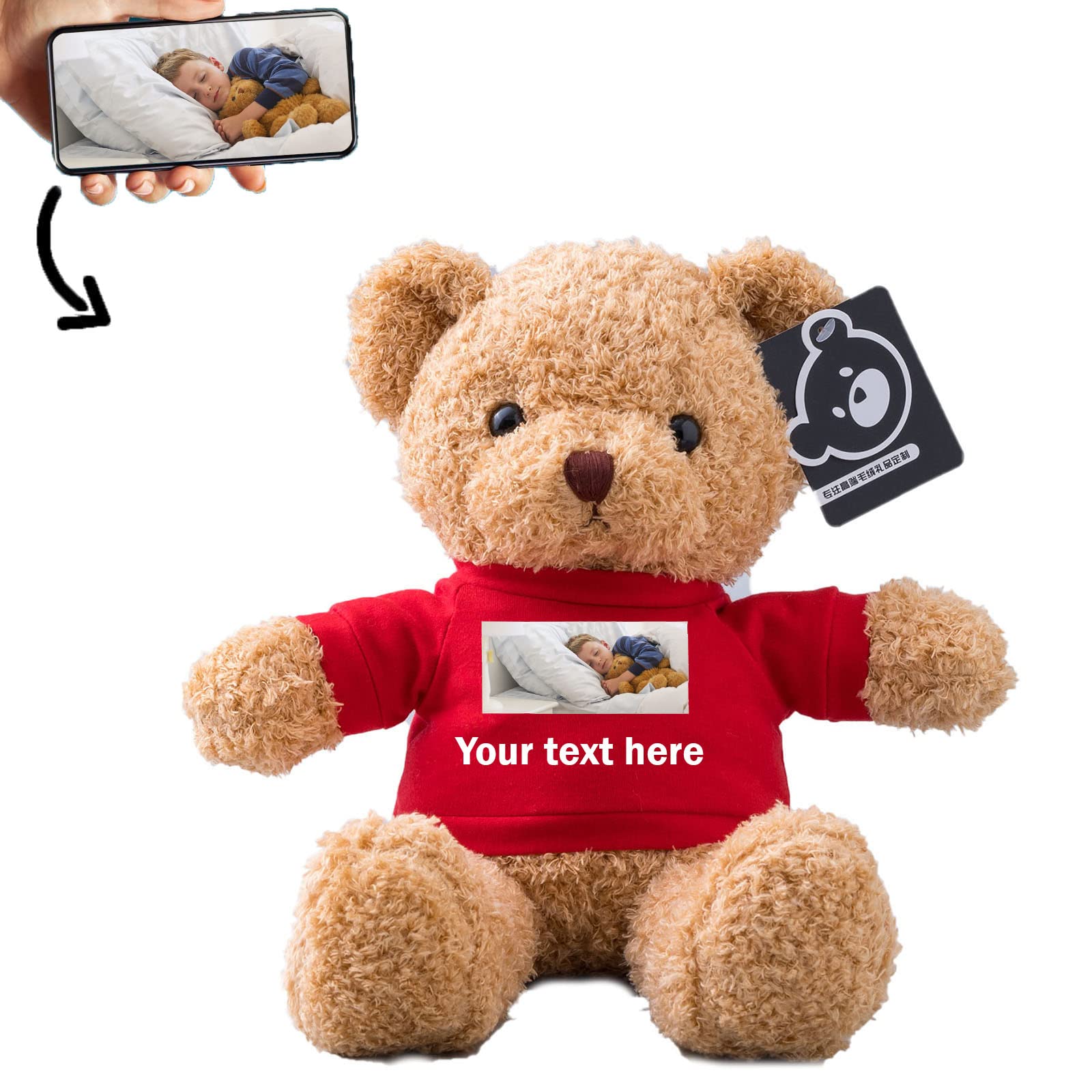 ADORSUN Personalised Teddy Bear Stuffed Animal with Customised Text+Image, Stuffed Bear as Personalised Gift for Women/Men on Valentines' Day/Birthday/Anniversary 16inch-T Shirt-Red — image 1