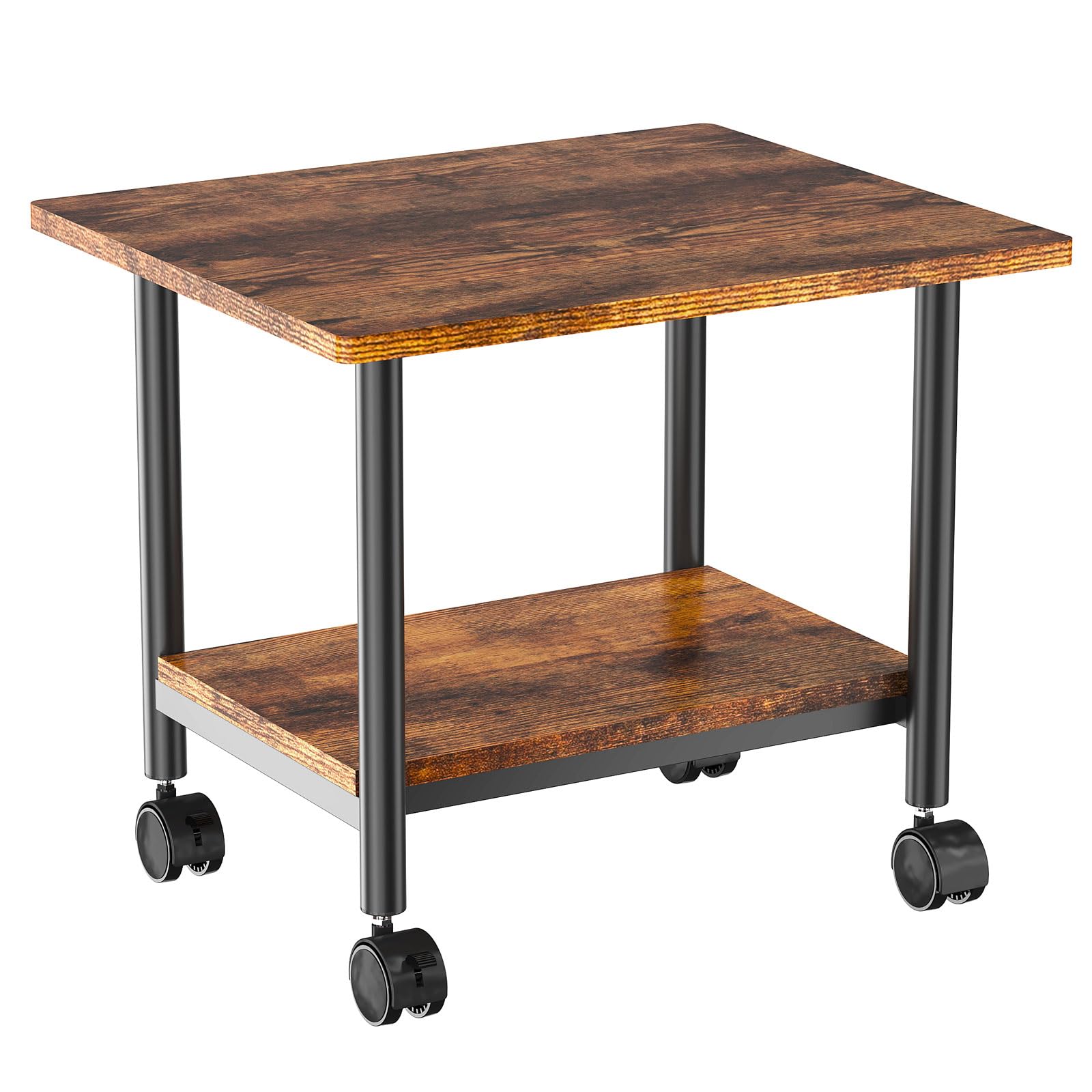 IBUYKE Under Desk Printer Stand, 2-Tier Industrial Printer Cart, Multi-Purpose Desk Organizer Heavy Duty Storage Rack for Office and Home,for Fax Machine, Scanner, Files, Books, Retro Brown,TLJ010H