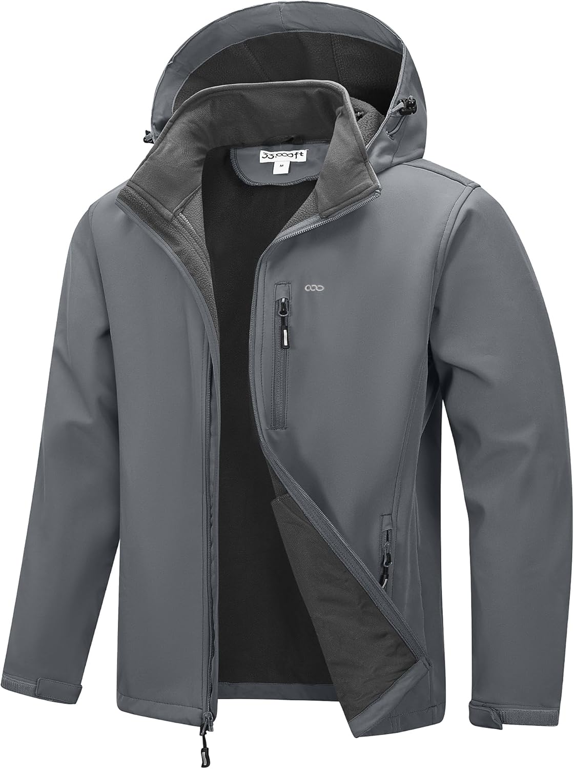 33,000ft Men's Softshell Jacket with Hood Fleece Lined Windbreaker Lightweight Waterproof Jackets for Hiking