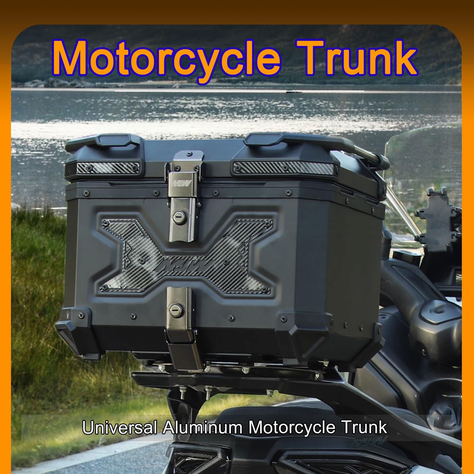 Szybko Demontowalny Kufer Motocyklowy Wykonany ze Stopu Aluminium Duża Pojemność 45L Wodoodporny Schowek Tylny do Skutera, na Codzienne Dojazdy Wycieczki Przechowywanie Kasku(Black and gold)