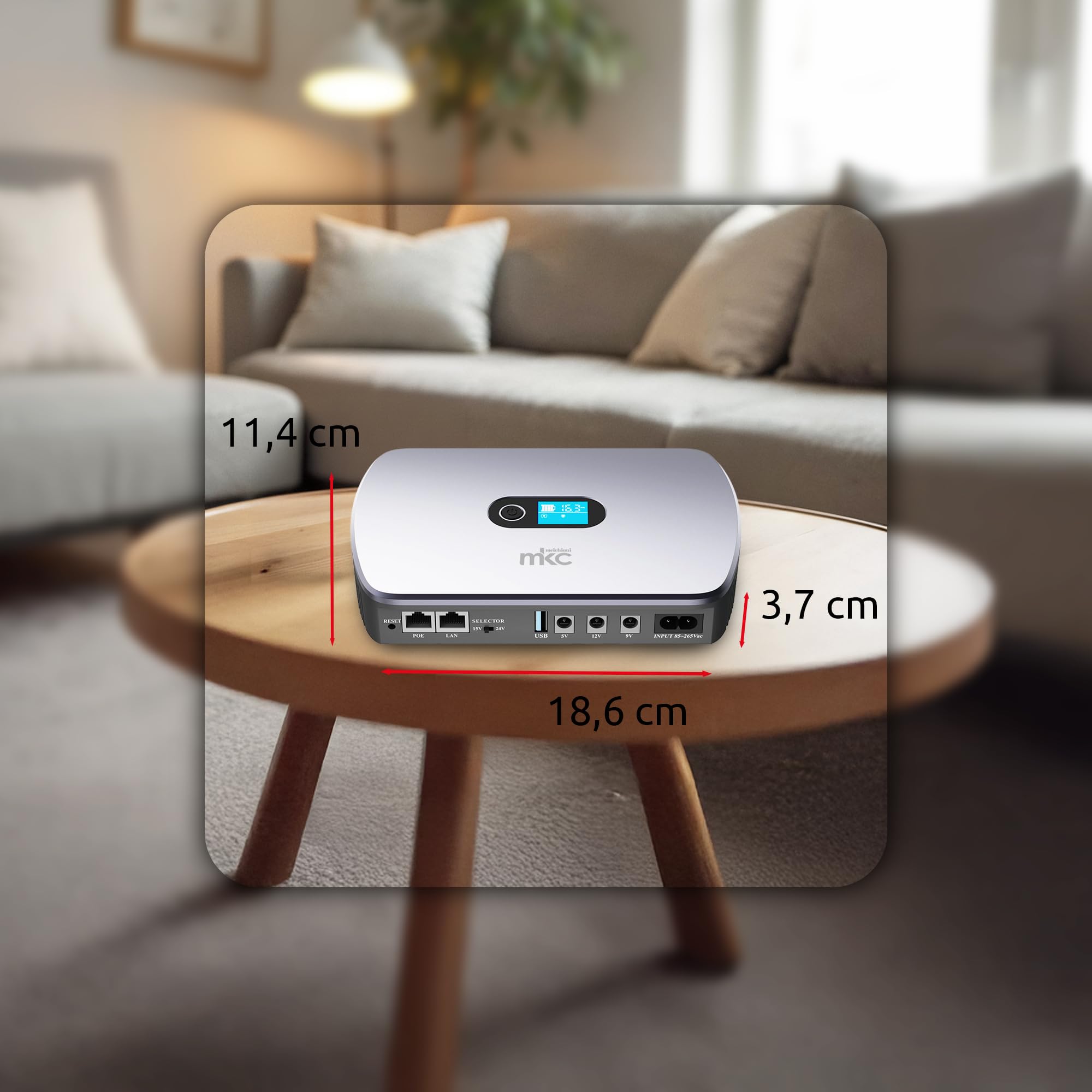 Melchioni Mini onduleur MK-8800 avec écran LCD et Plusieurs Sorties pour routeur et Intelligent, 18000 mAh (66 Wh) Alimentation sans Interruption 12 V/2 A avec USB 5 V/3,6 A et PoE