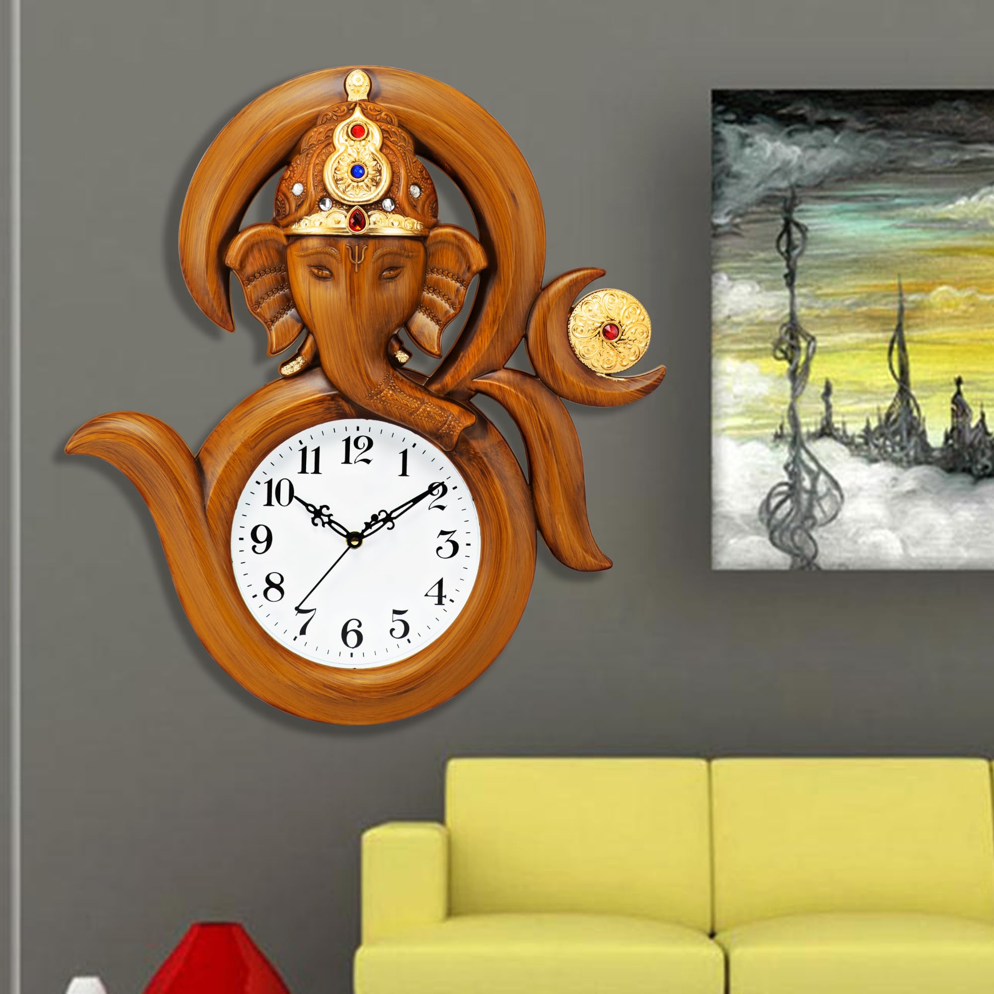 Harbour Plastic Analog Latest Stylish New Models Wall Clock With God Radha Kishan Frame For Home Living Room Hall Bedroom(Height 43 CmXWidth 41 Cm)Home Decor Big Size Wall Clock -Koset(Dark Brown)