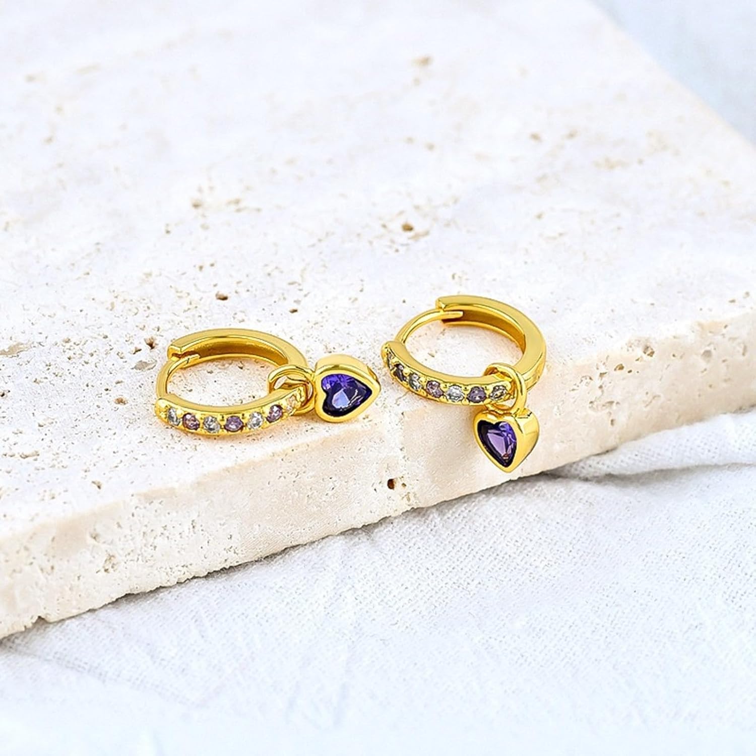 Small 14K Golden Huggie Hoop Earrings For Women Emerald Green Earrings With Green Heart Drop 14K Gold Plated Hoop Earrings Hypoallergenic Cubic Zirconia Dangle Green Jewelry For Gift - Image 6