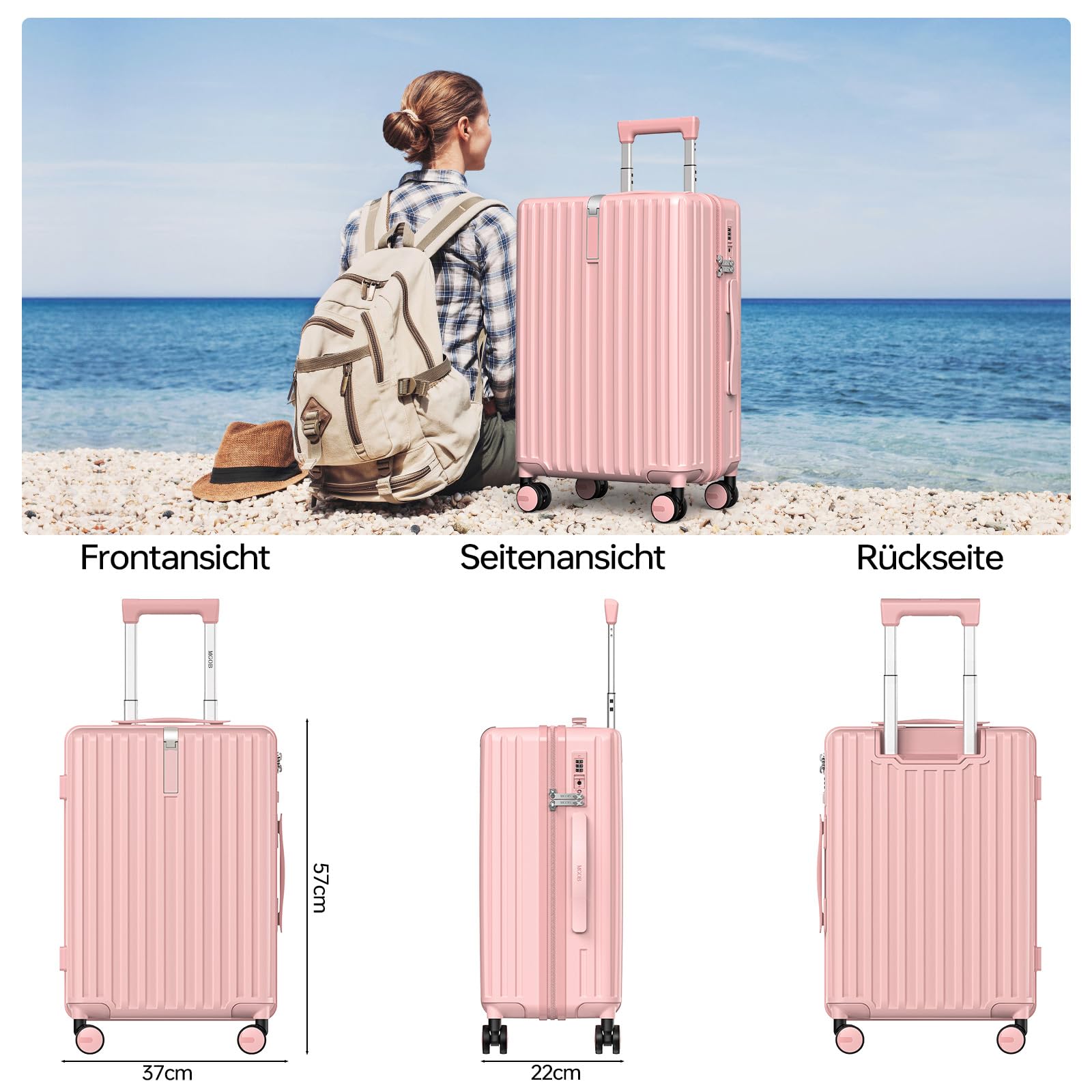Valigia Bagaglio a Mano PC（Policarbonato） Trolley Rigida Valigie Cabina Ultra Leggero 4 Ruote Girevoli Doppie e TSA Lucchetto 58x39x24cm