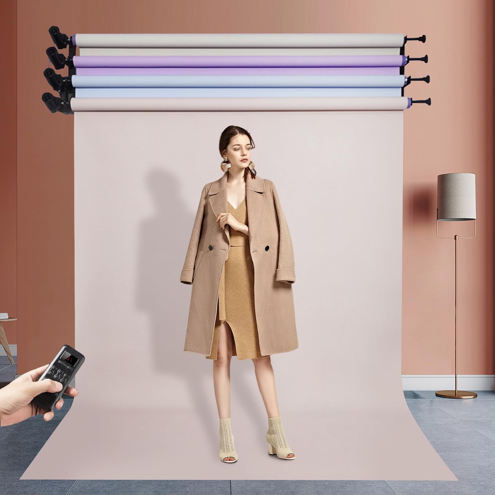 4 Roller Motorized Electric Wall Ceiling Mount Background Support System with Remote Photography Backdrop Wall Mount Roller System Max Load 22LBS Photo Background Ceiling Holder 110-220V