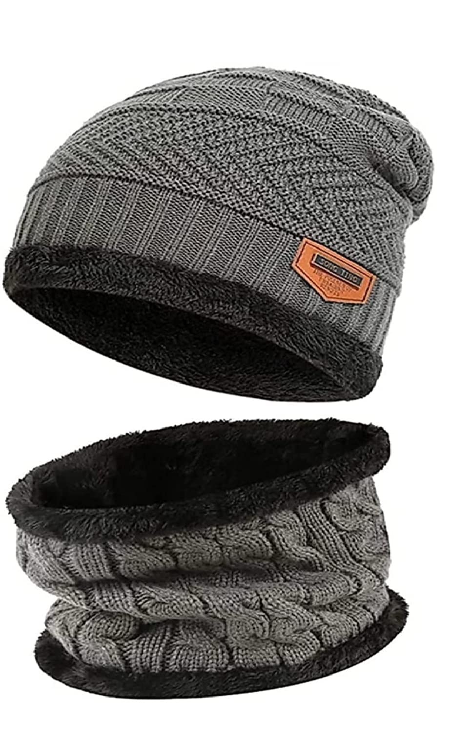 Soft Unisex Woolen Beanie Cap Plus Muffler Scarf,Snow Proof Inside Fur Wool Unisex Beanie Cap with Neck Warmer Set Knit Hat Thick Fleece Lined Winter Cap for Men & Women (Grey)-image-41