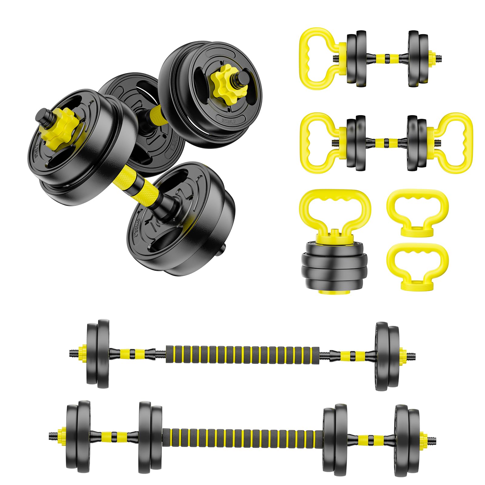 Set di manubri regolabili, pesi liberi da 4,5 a 40,8 kg con connettore, manubri 4 in 1, bilanciere, kettlebell e supporto push-up, set di pesi regolabili per palestra a casa, attrezzature per il