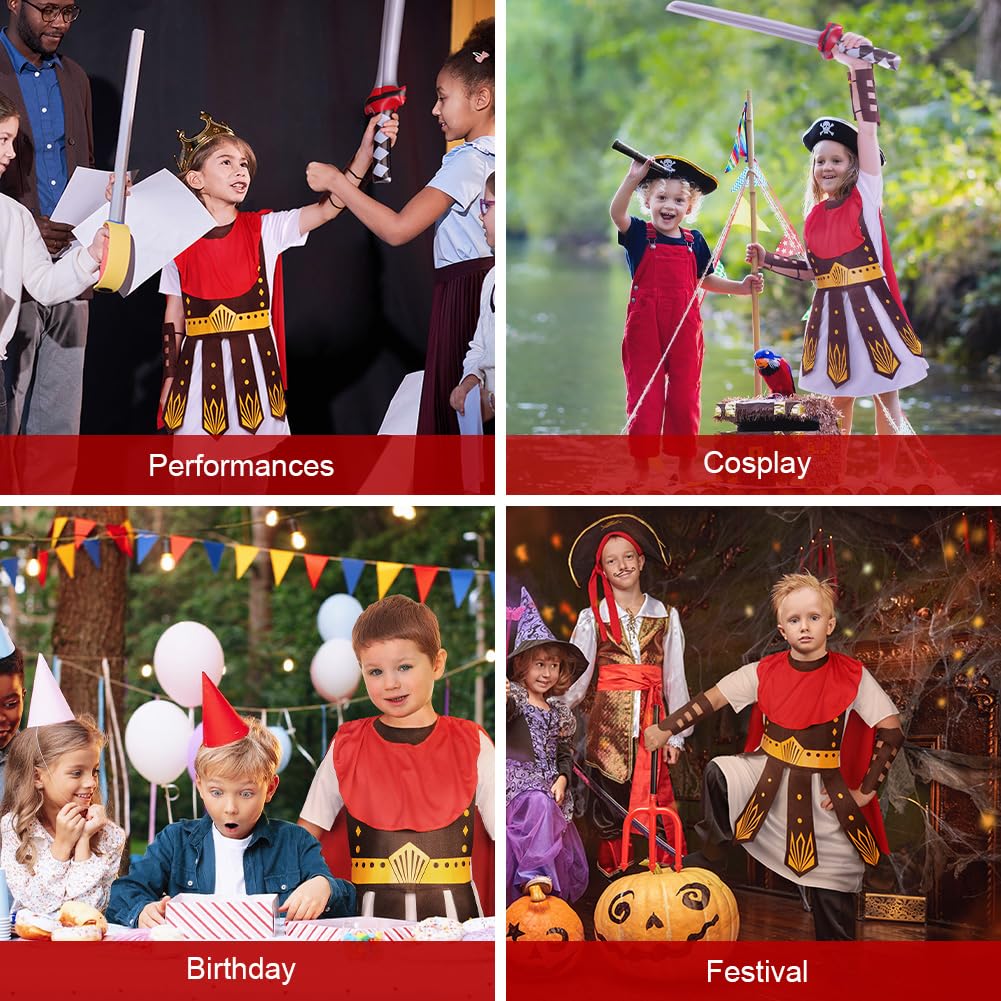 Kostium gladiatora dla dzieci z tunetem, ochrona ramion i nóg, 5-częściowy kostium gladiatora z mieczem samurajskim, odpowiedni na karnawał, Halloween, imprezę tematyczną
