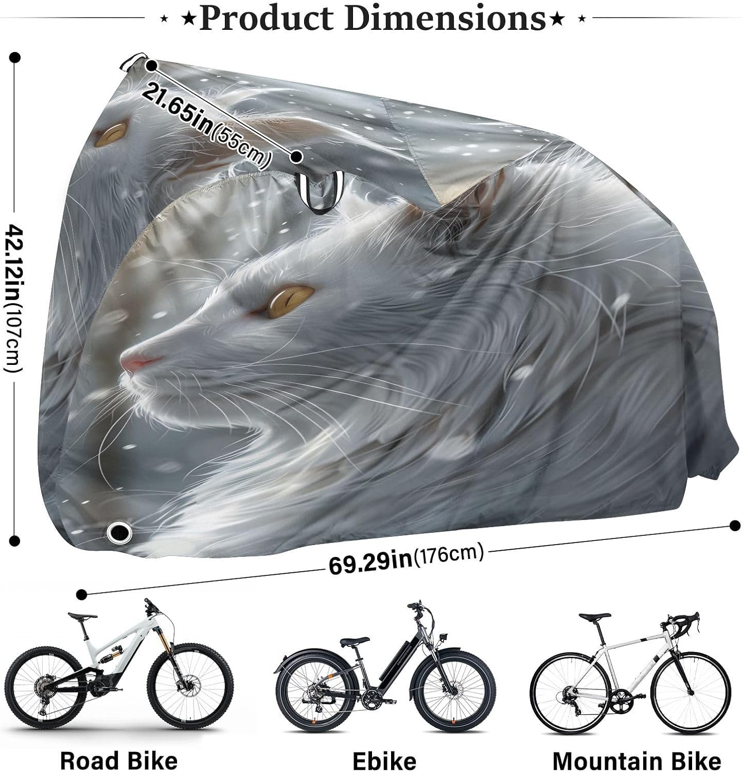 ALAZA White Cat Bike Cover Waterproof Outdoor Ebike Bicycle Covers Tarp Protection for 1/2 Bikes, Sun UV Dust Wind Proof