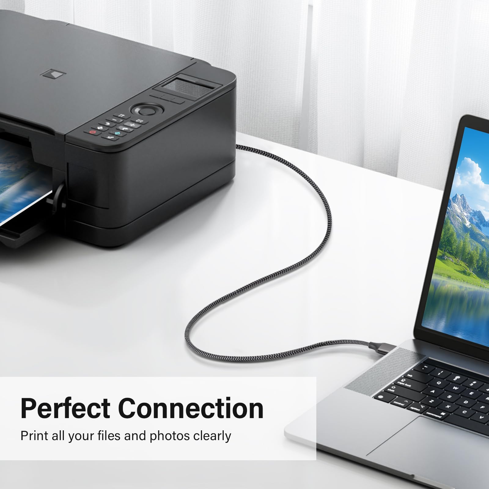 Câble d'imprimante USB A vers B en nylon tressé haute vitesse pour clavier, imprimantes et scanners (1 m)