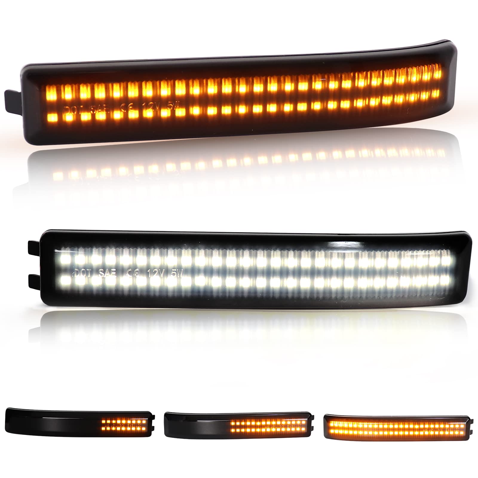 FetonAuto Sequential Switchback Side Mirror Turn Signal Lights for 2009-2014 Ford F150 and Raptor SVT, Smoked Lens LED Mirror Marker Reflector Amber Lights and White DRL