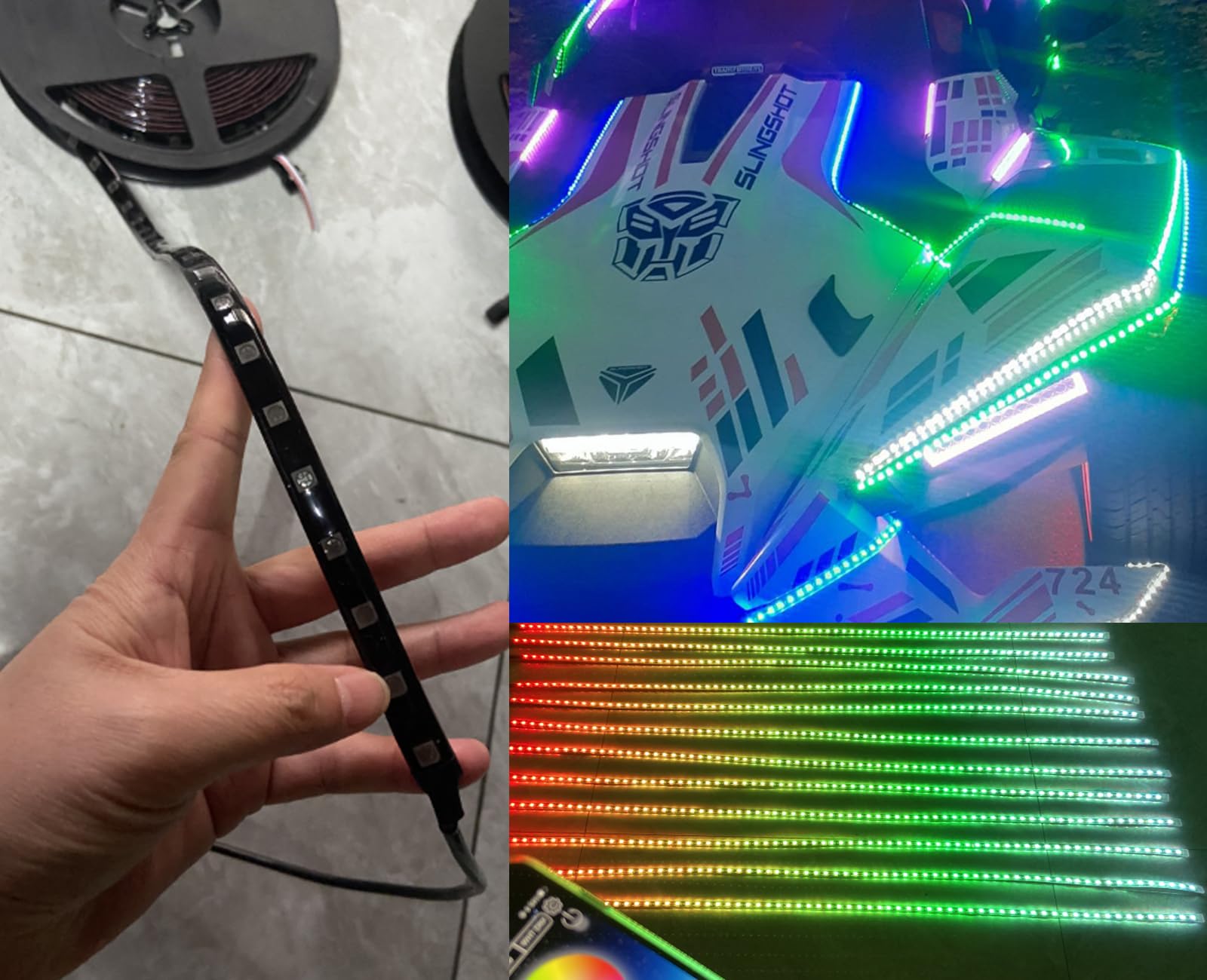 Ydzwavui Full Tinted LED 12PCS 4FT 1.2Meters RGB Chasing Dream Color Light Strips Black Out Smoked Color PCB for Polaris Slingshot Hood Grill Sypder Decoration Bluetooth Remote