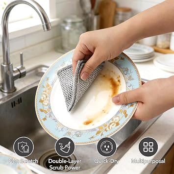 20 Pcs Double-Layer Silver Mesh Dishcloth, Multipurpose Non Scratch Wire Dishcloth, Reusable Wet and Dry Metal Dishcloths for Kitchen Cleaning, Sink, Dishes, Stove Top (20 x 20 cm)