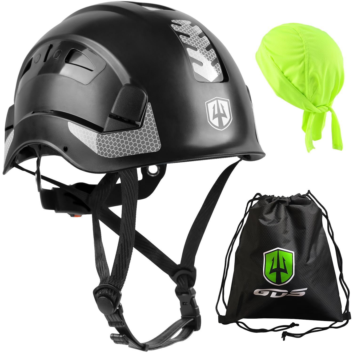 GREEN DEVIL Safety Helmet Hard Hat with Chin Strap Vented Lightweight Adjustable Hardhat for Men Women with Hi-Viz Design Ideal for Tree Climbing Work