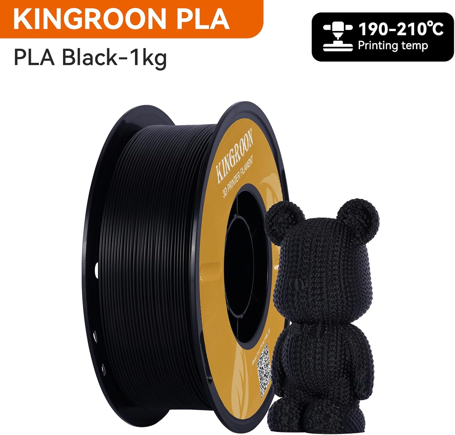 Kingroon PLA 3D Printer Filament, Dimensional Accuracy +/- 0.02 mm, 1 kg Spool(2.2lbs), 1.75 mm,Black - Image 9