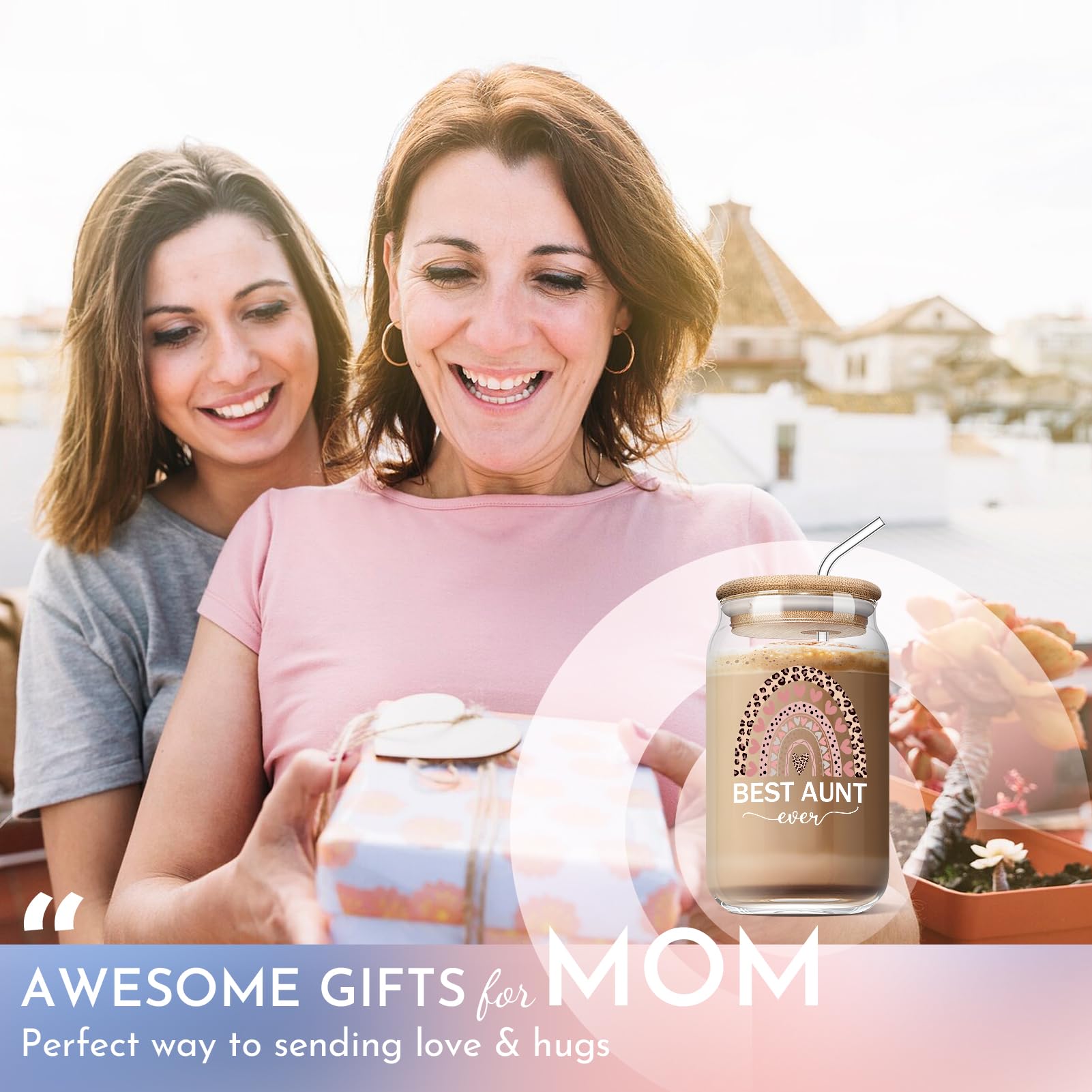 Aunt Birthday Gifts Ideas - Best Aunt Ever Gifts, Mother’s Day Gifts for Aunt Auntie from Niece, Funny Gifts for New Aunt, 16 Oz Can Glass