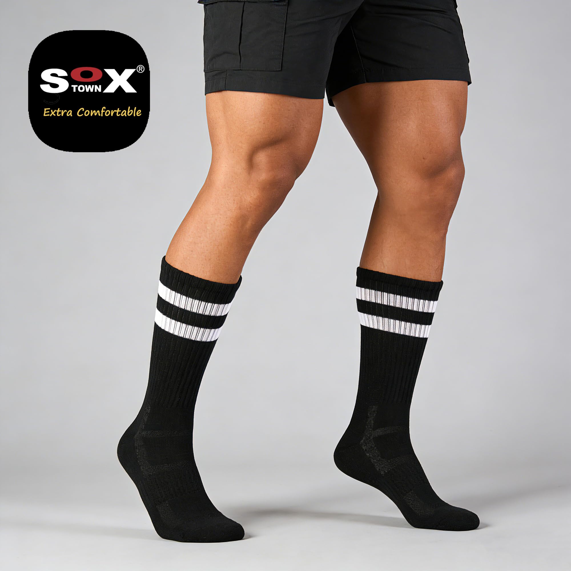 Sox Town Moisture Wicking Breathable Performance Combed Cotton Cushion Crew Socks Men 6 Pack (Light Grey L)