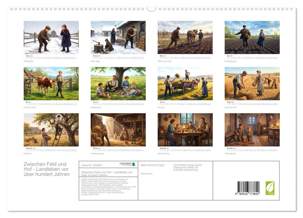 Zwischen Feld und Hof - Landleben vor über hundert Jahren (hochwertiger Premium Wandkalender 2027 DIN A2 quer), Kunstdruck in Hochglanz: Arbeit, Ruhe ... im frühen 20. Jahrhundert. (CALVENDO Kunst)
