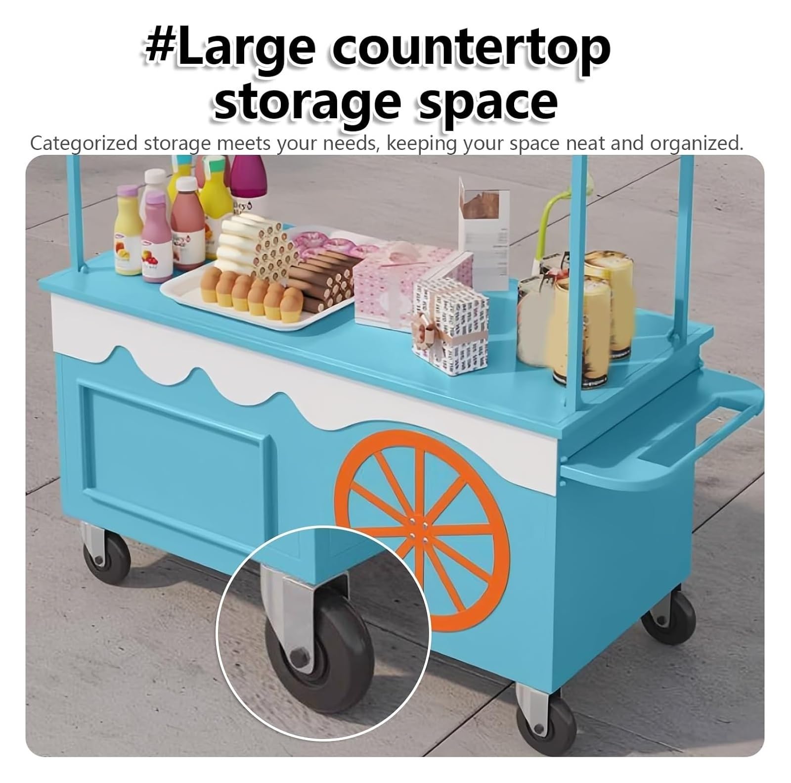 Tragbarer Verkaufswagen Mit Vordach, Mobiler Lebensmittelständer Feststellbaren Rädern, for Markt, Straße Und Veranstaltungen(Orange,150cm)