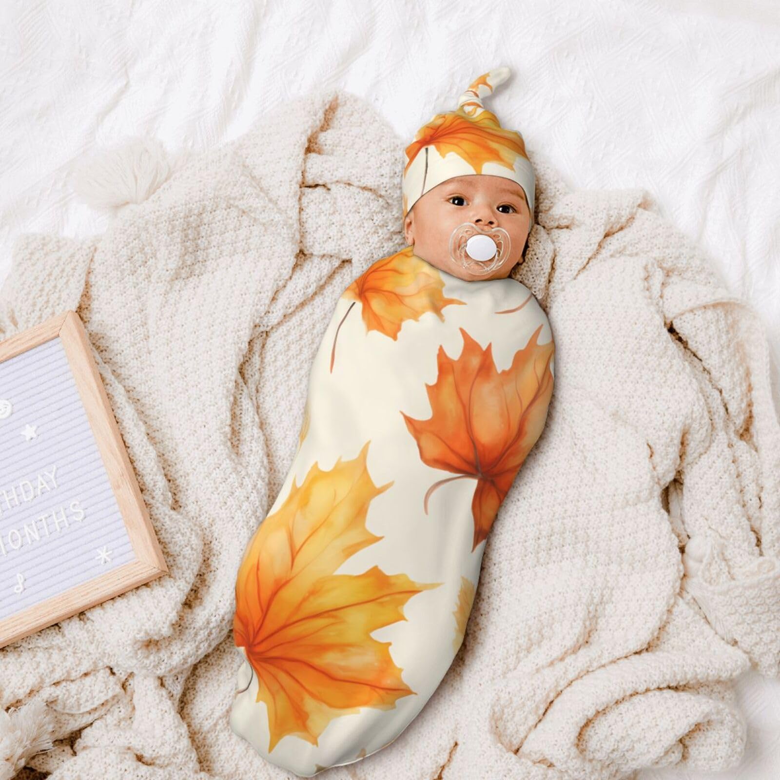 3d foglia d'acero swaddle coperta e cappello set per neonati avvolgente accogliente per neonati bambino comfort 29x53 cm