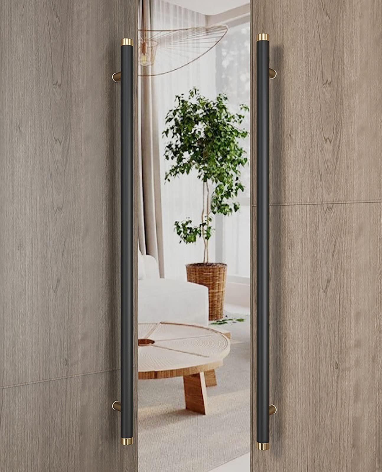 Grande poignée de porte en acier inoxydable et noyer au design minimaliste