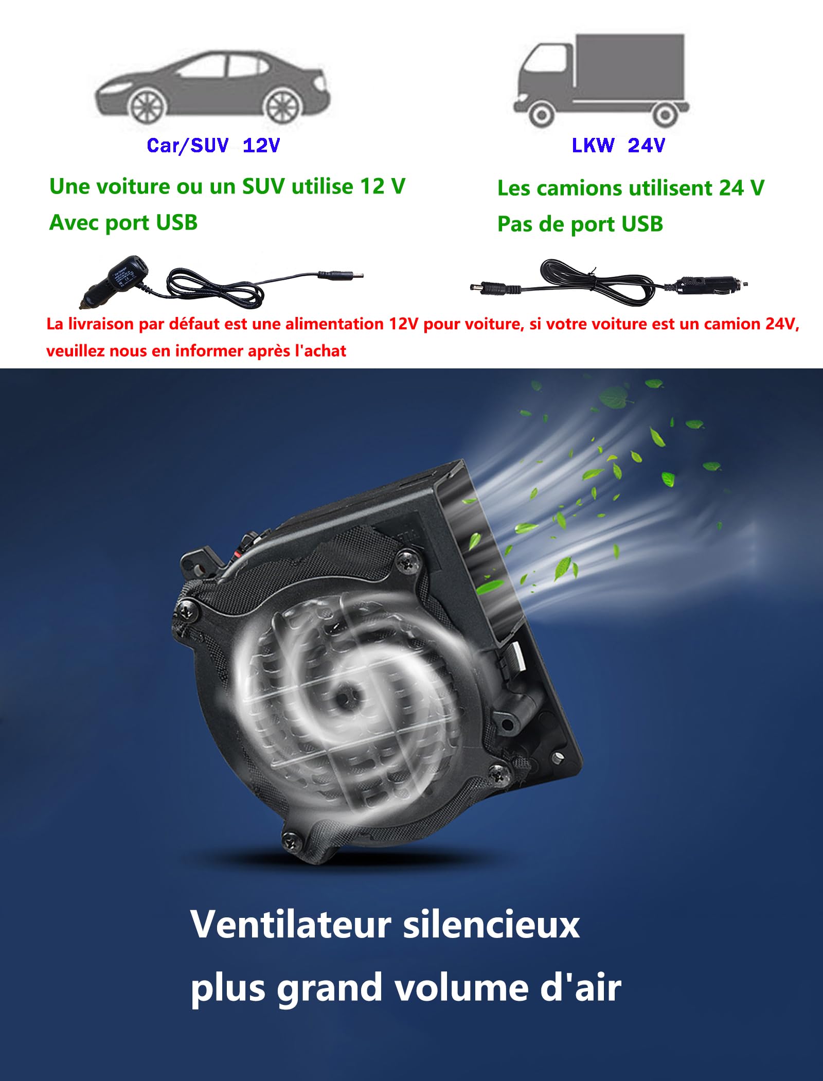 Coussins de Siège Auto de Voiture Ventilés 12-24V Housses de Siège Rafraîchissantes avec Massage Ajustement Universel Housse de Protection de Siège avant Refroidie 1 Pièces (24 Ventilateurs Noir)