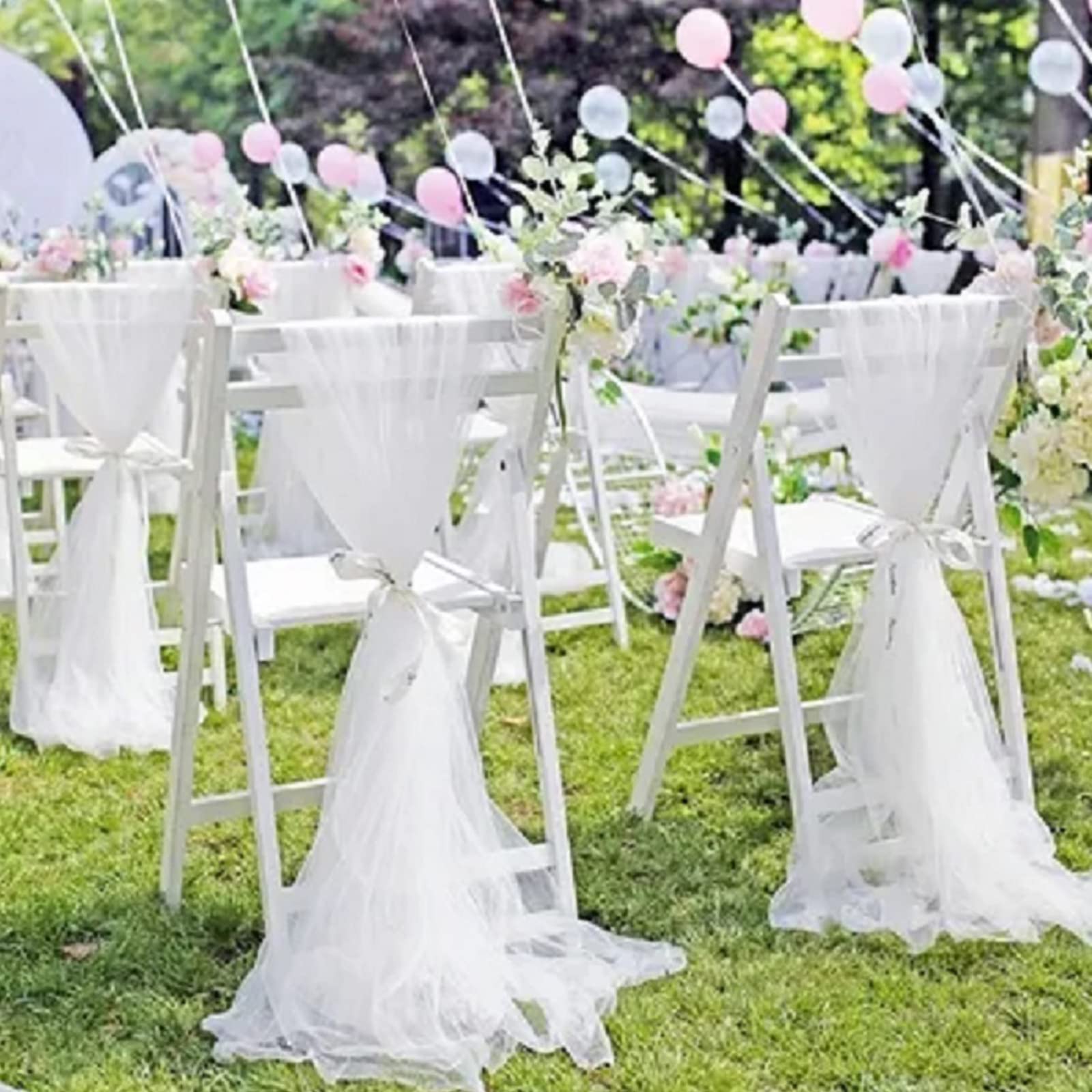4 Fiocchi Decorativi Per Sedie Da Matrimonio, Con Garza E Fiori, Colore Bianco, Facili Da Fissare, Per Nozze, Feste, Auto