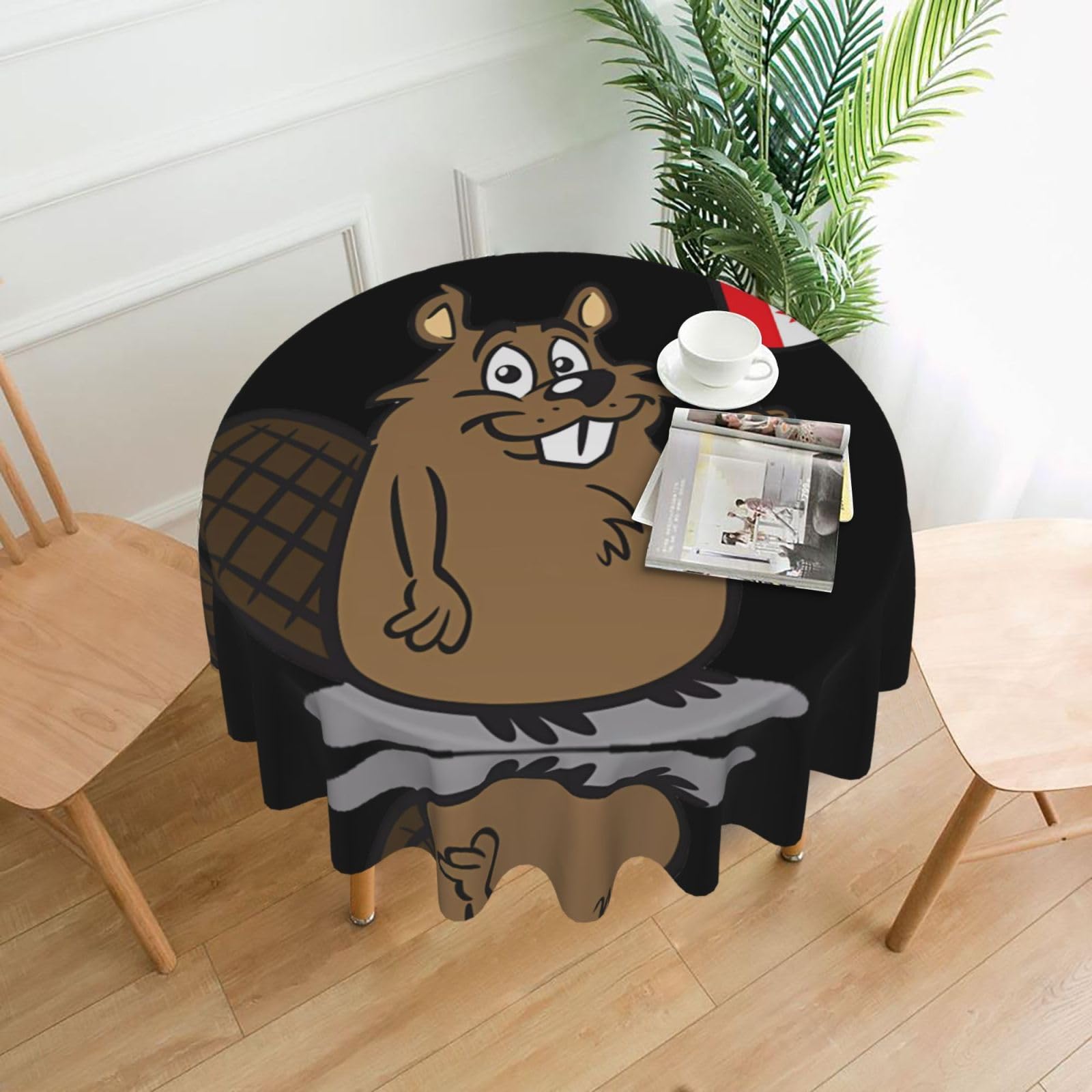 ZHAOUR Cute Beaver Print Round Washable Tablecloth – Table Cover