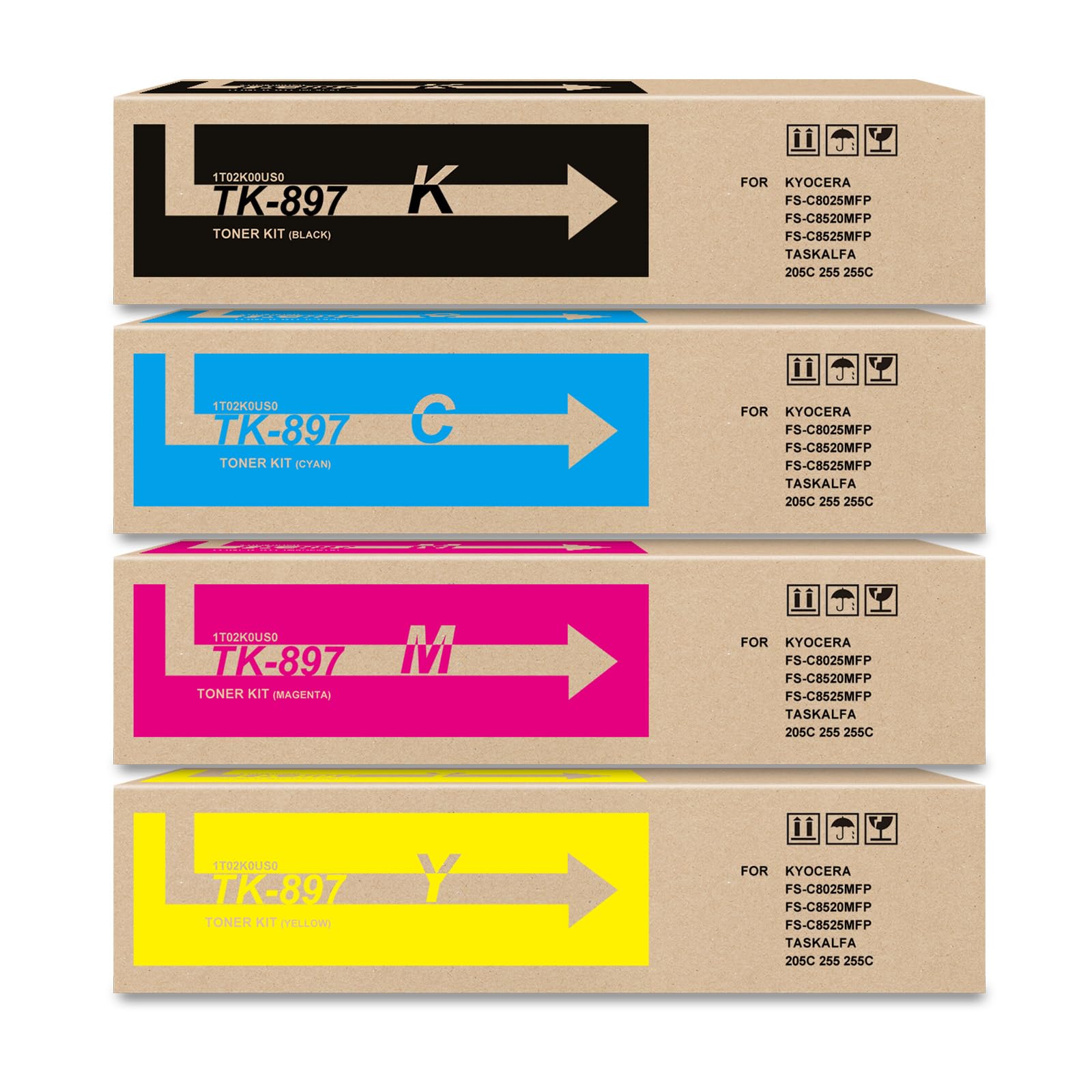 BUEGOO TK897 TK-897 897K 897C 897M 897Y Toner Cartridge Compatible with FS-C8025MFP C8520MFP C8525MFP TASKalfa 205c 255 255c Printer | 4 Pack Black/