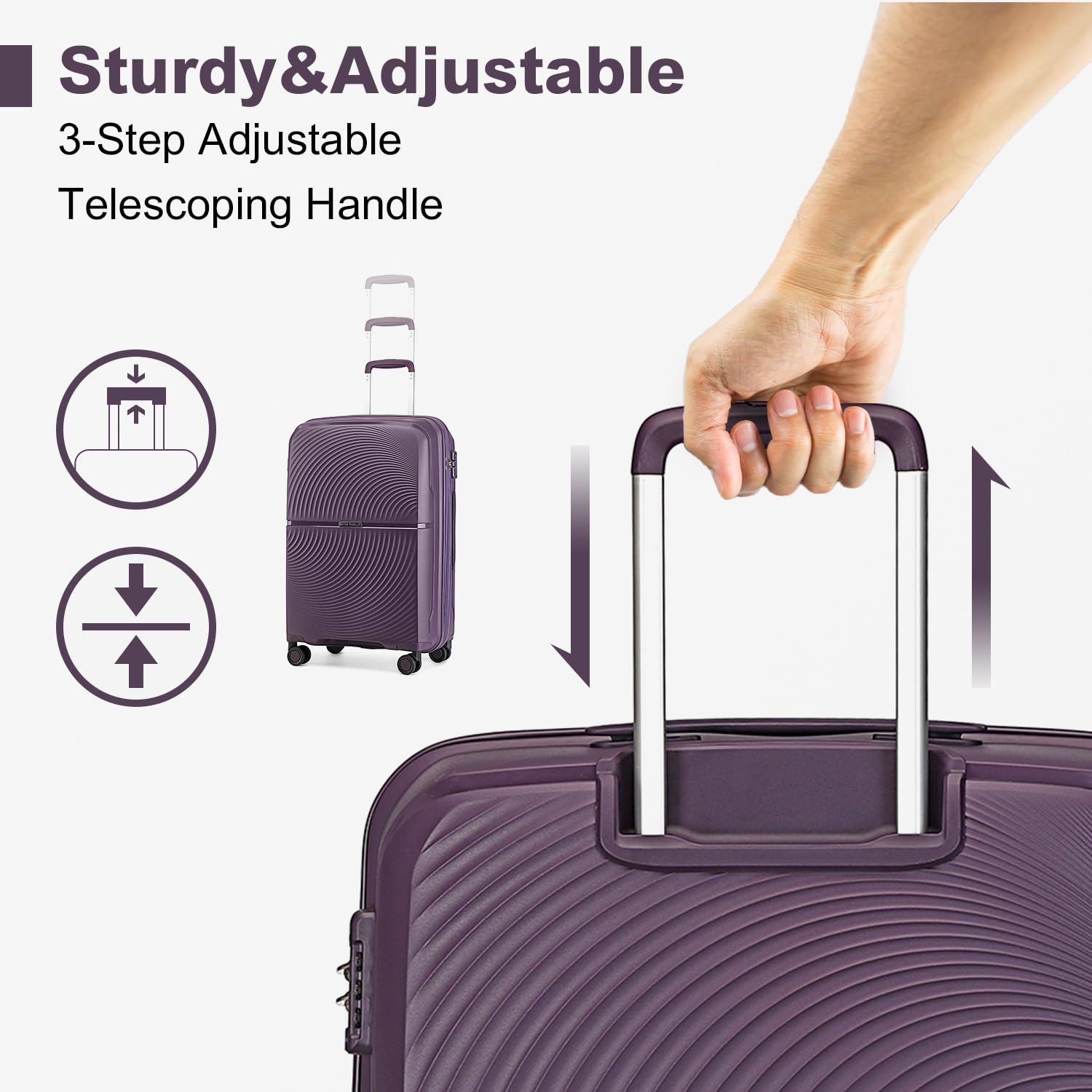 British Traveller Valigia Trolley Polipropilene Valigia Bagaglio a mano Leggero con Ruote, 55cm, Viola