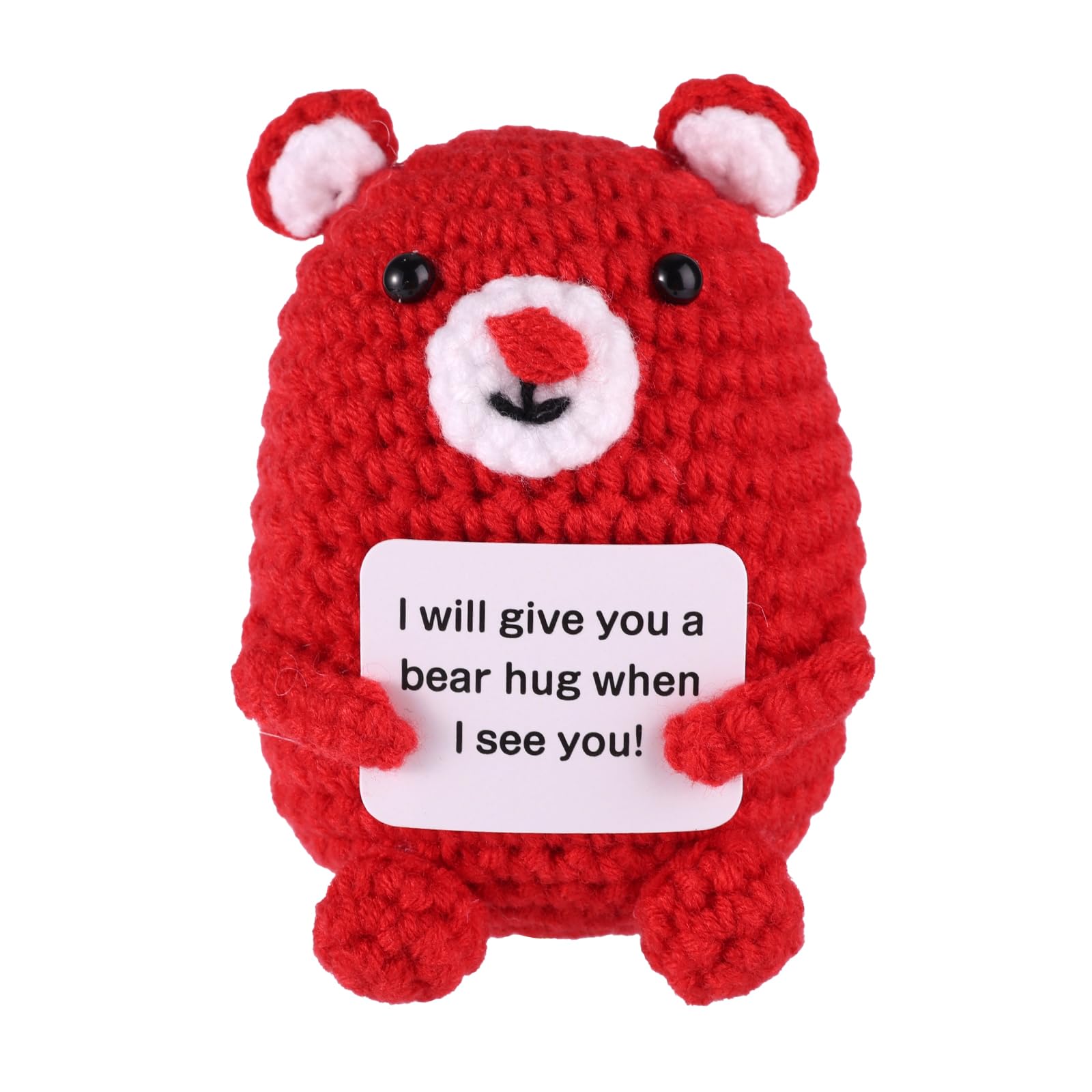 TOYMIS Handmade Positive Bear, Cute Support Bear Soft Mini Desk Office Decoration with Word Card for Friends Family Inspirational Birthday Gifts (Red)