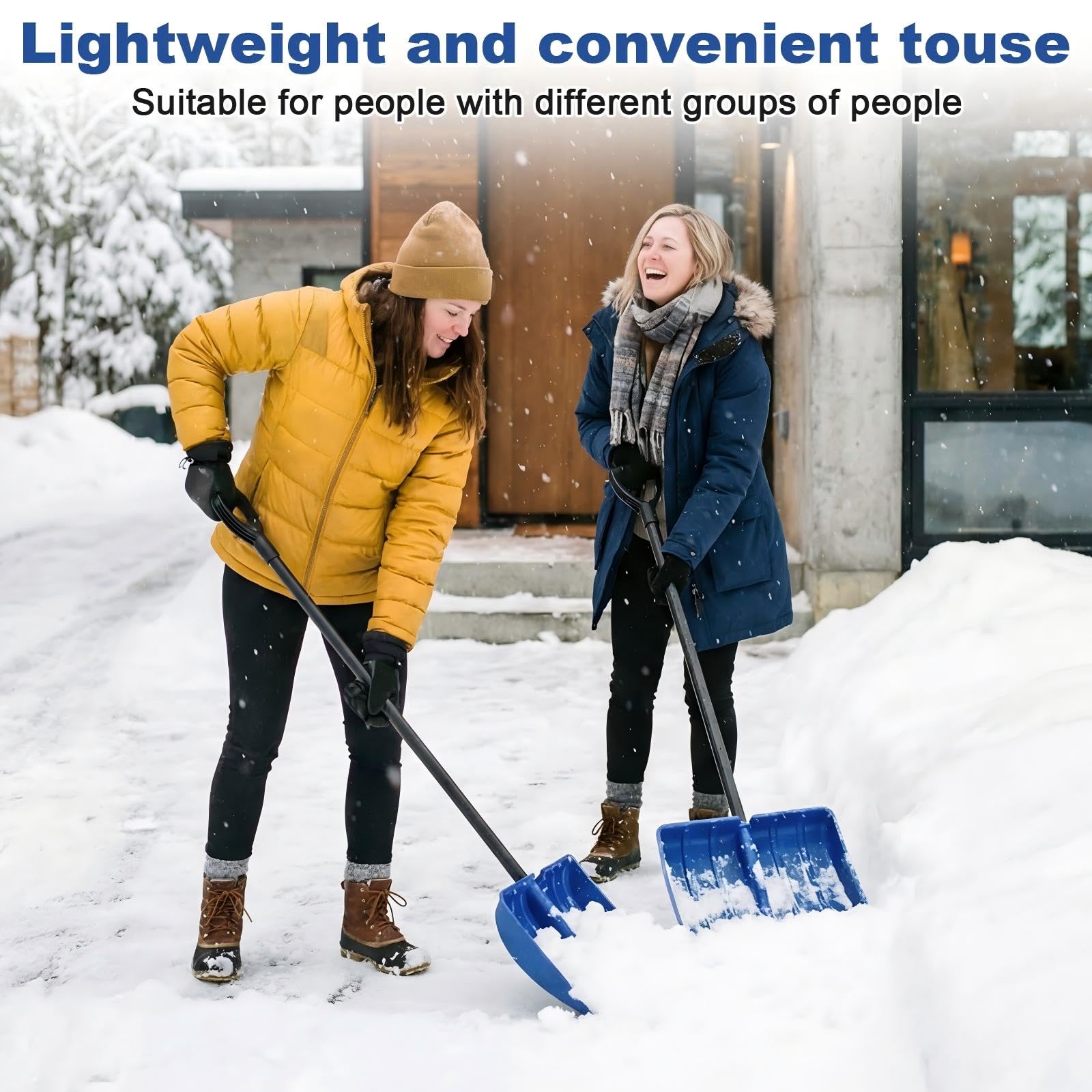 Therwen Pelle à neige pour allée avec bande d'aluminium, 132 à 167 cm, longueur réglable, amovible, grande pelle à neige avec poignée en D, outil de pelle portable pour la maison, le garage, le jardin