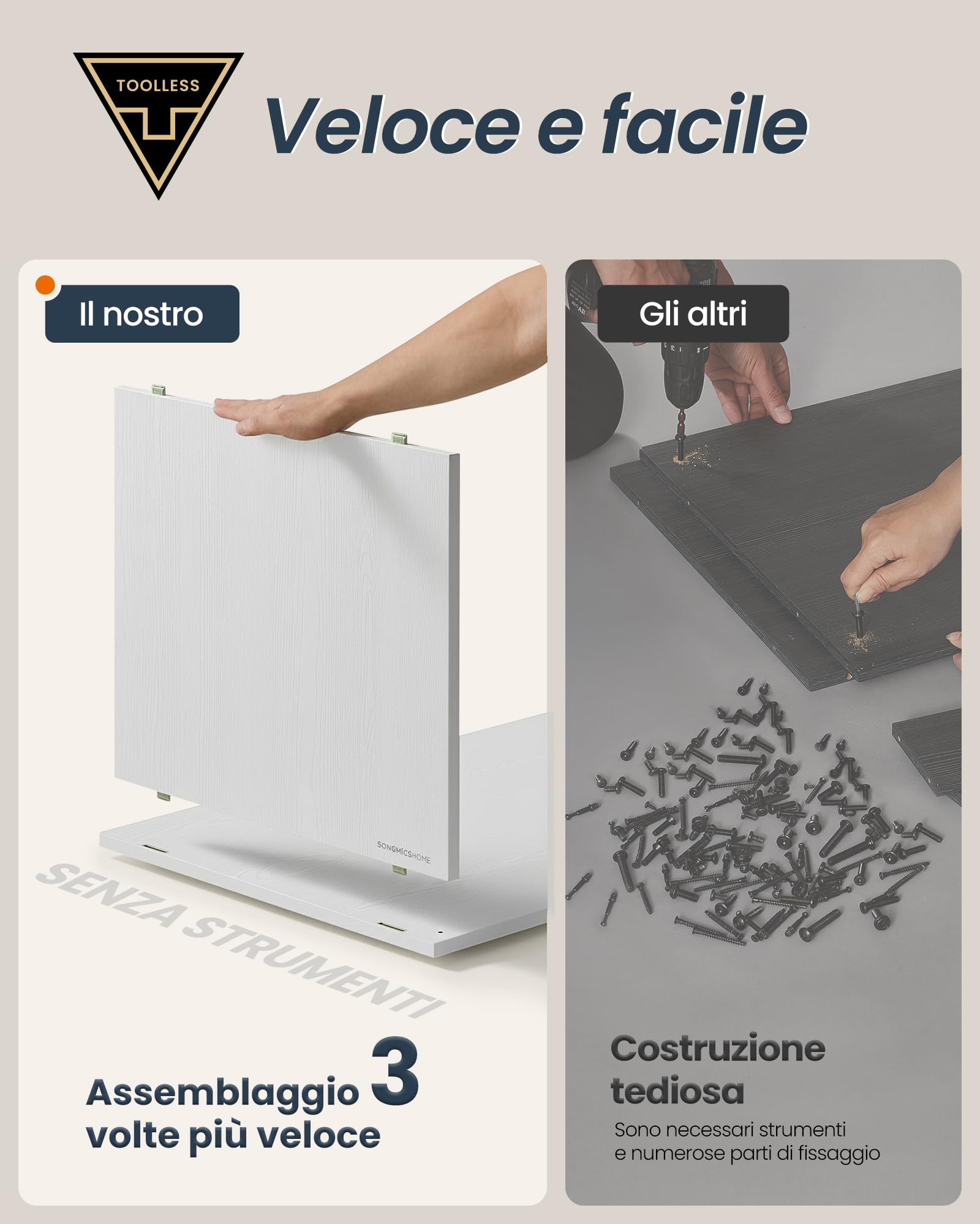 SONGMICS HOME Cassettiera Camera da Letto, Montaggio Rapido Senza Attrezzi Toolless, Scrivania Camera da Letto con Cassettiera Bianca, Toeletta Trucco, 6 Cassetti, Moderno, Bianco LTS656W01