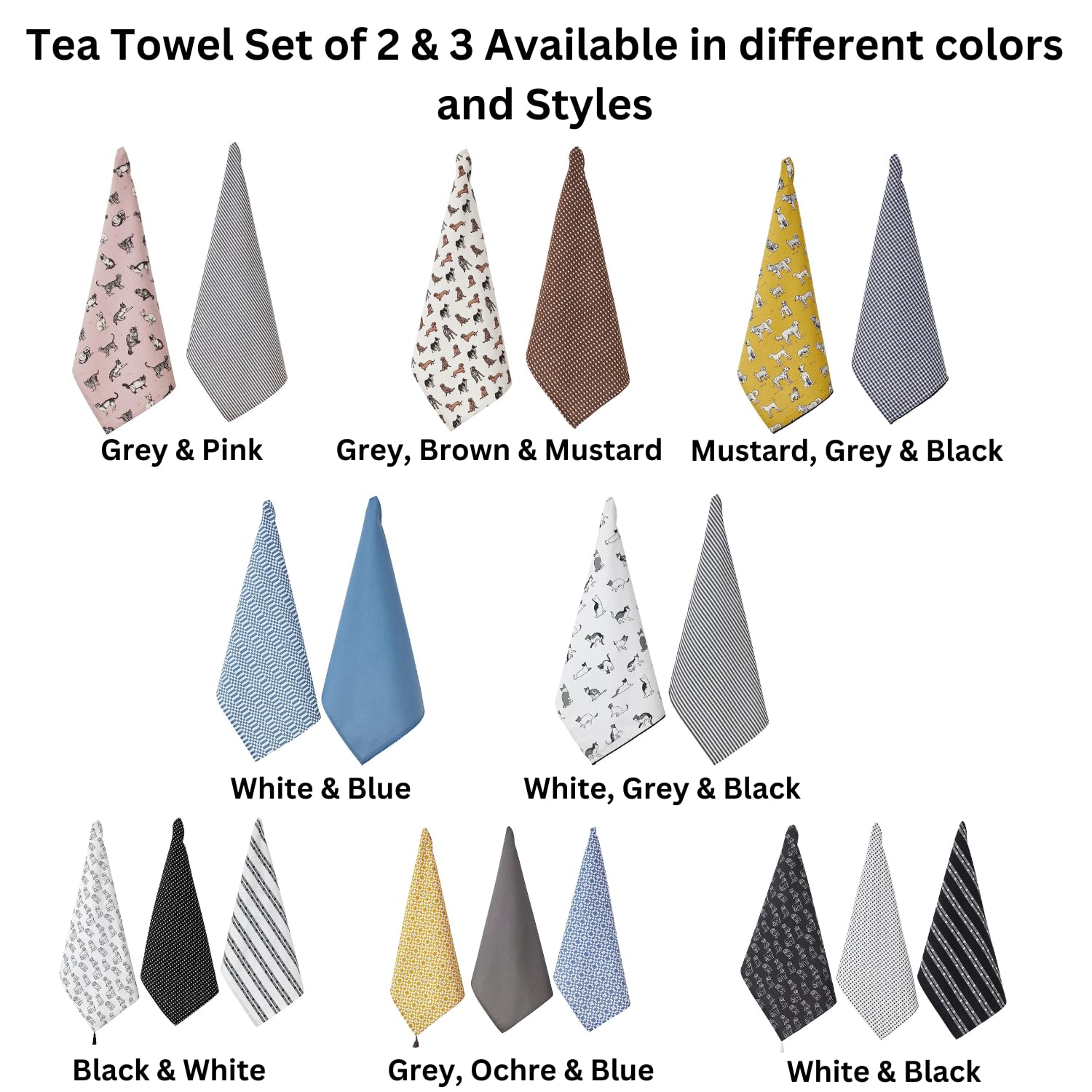 Penguin Home Set of 2 Recycled cotton Tea Towels, Eco Friendly Sustainable Plain Woven & Printed Kitchen Towels - Image 4