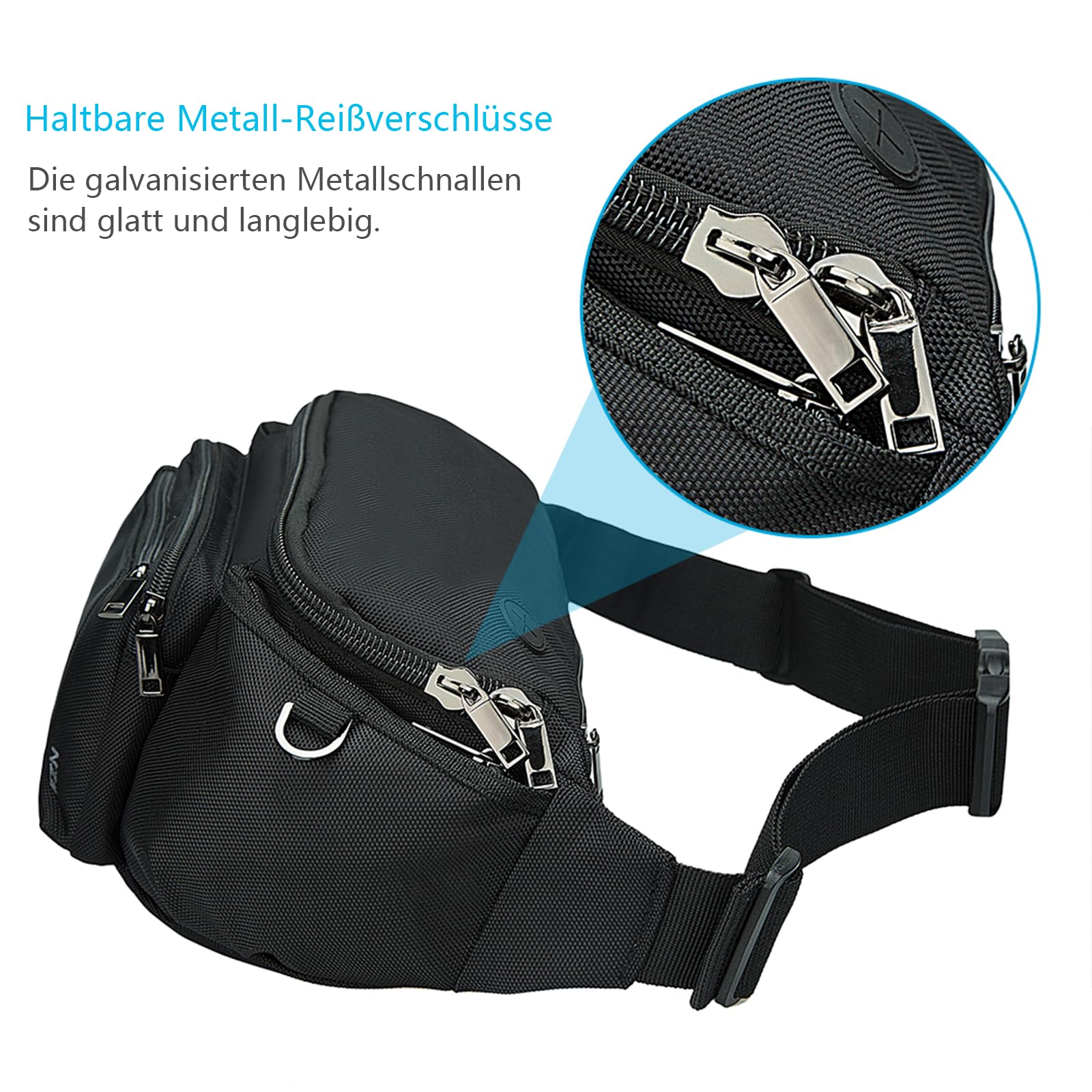 Cangurera deportiva para hombres y mujeres, riñonera para exteriores con 6 bolsillos con cremallera, nailon 1680D, gran capacidad con cinturón ajustable para viajes, senderismo, ciclismo,