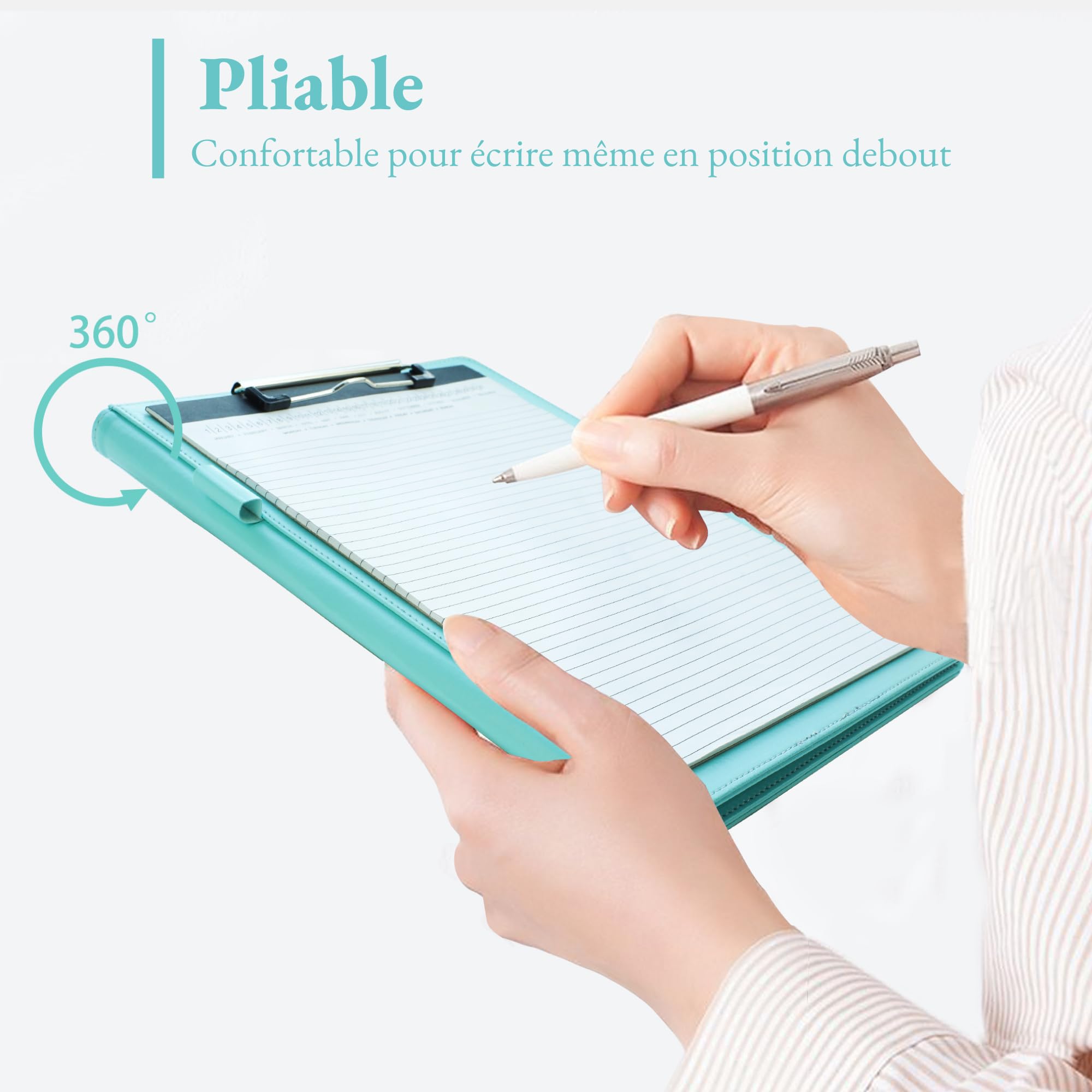 Porte-Documents A4 en PU Cuir Turquoise Pâle - Rangeur de Documents, Bloc-Notes, Trieur Organisateur