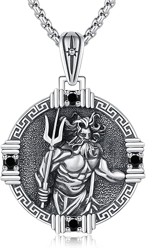 CRWENG Poseidon Necklace for Men Women 925 Sterling Silver Poseidon Trident Pend