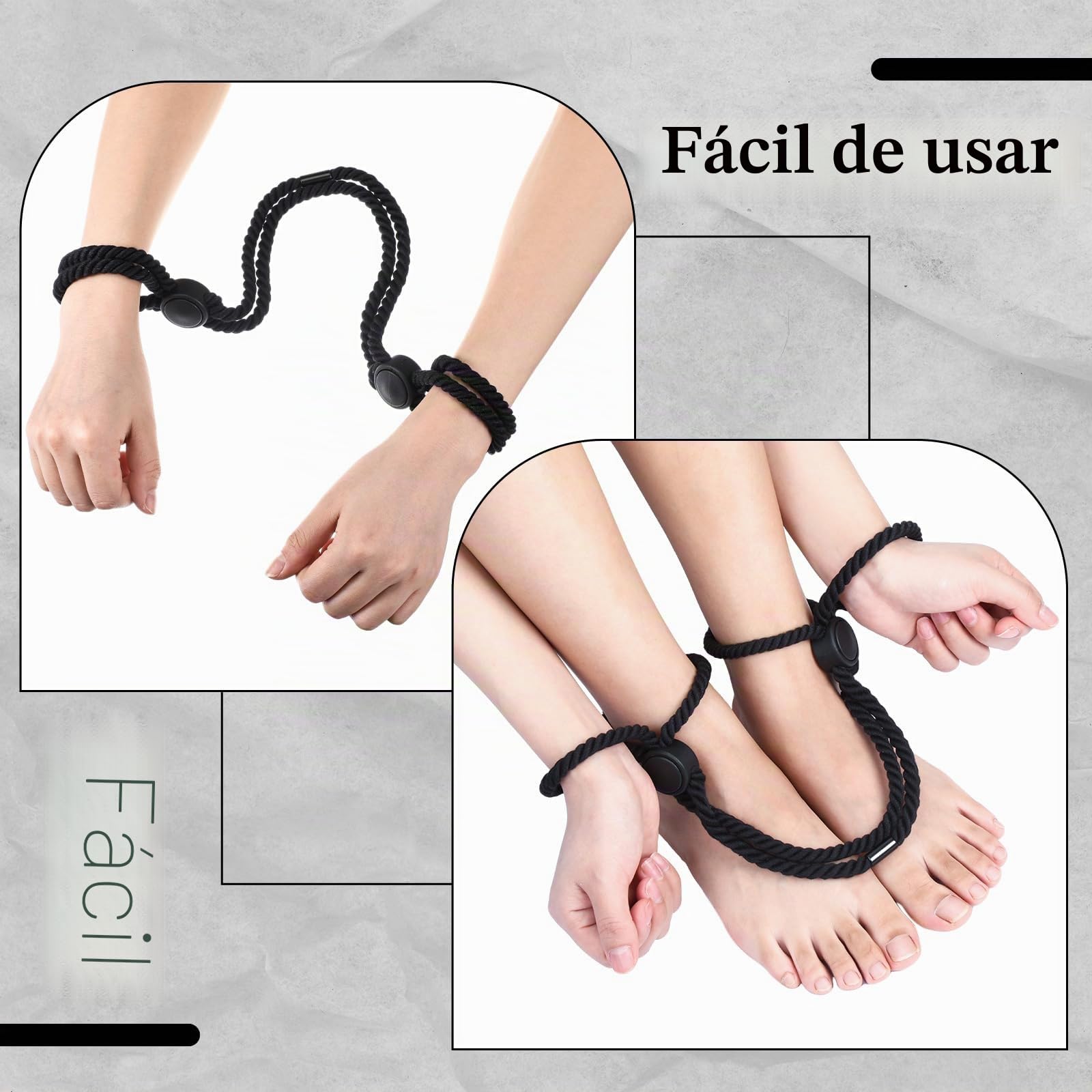 Cuerdas de Bondage para Parejas Cuerda de Sujeción Ajustable para Muñeca y Tobillo Esposas en Cama para Adultos Juguetes Bondage para Mujeres y Hombres (Negro)