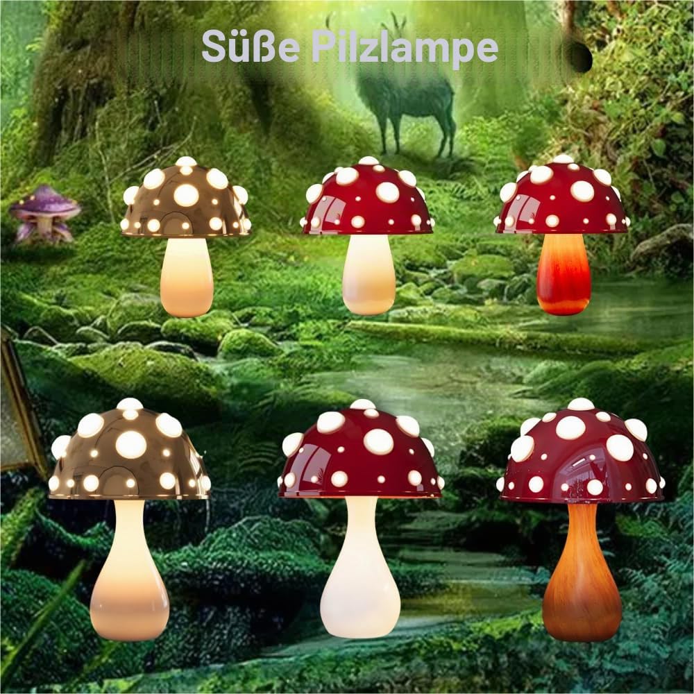 Pilz Tischlampe 2er Set, Dimmbares Pilzlampe Raumdekor, LED Ästhetische Pilz Lampe für Schlafzimmer, Wohnzimmer, Glühbirne Inklusive