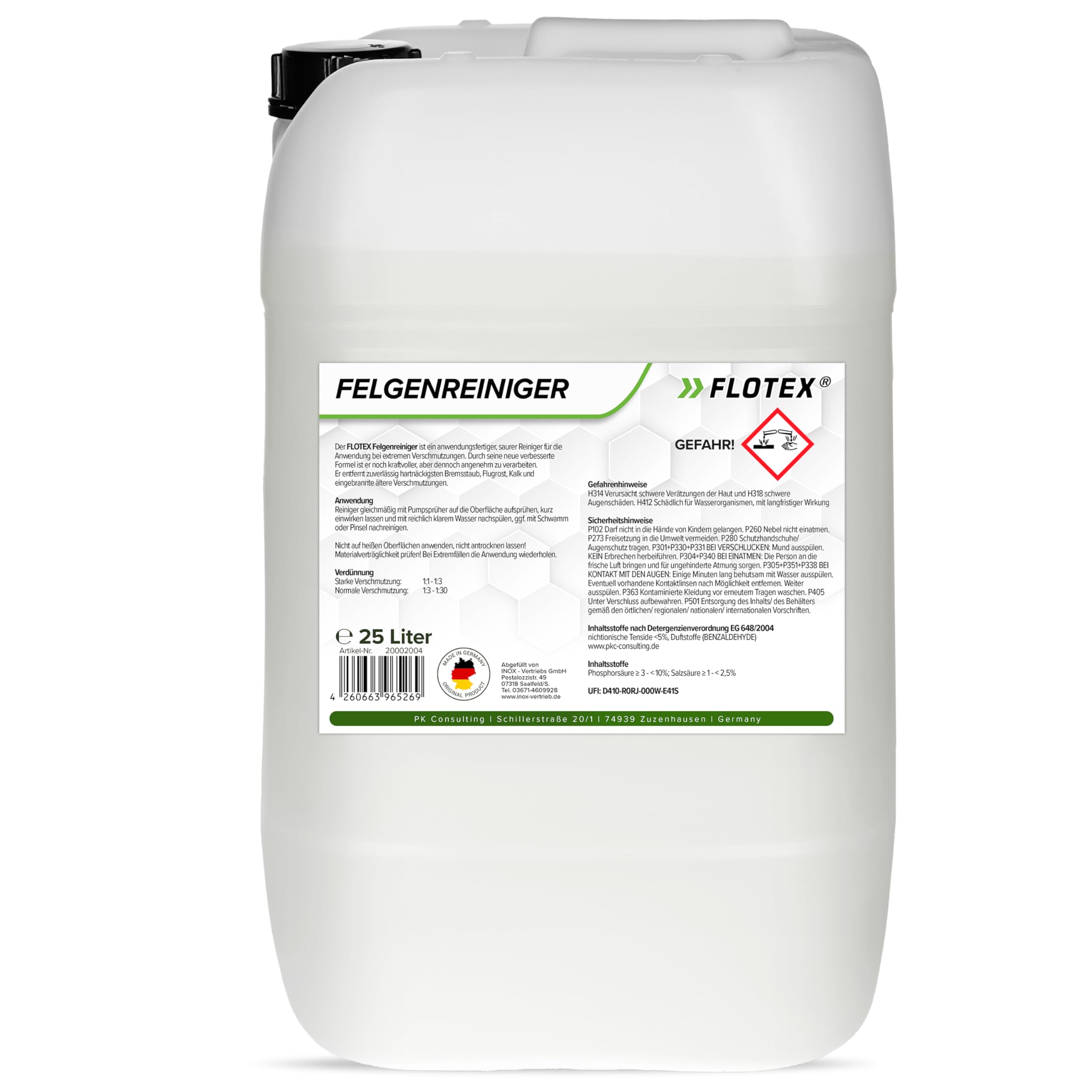 Felgenreiniger für Auto & Motorrad 25L | Saurer Felgen Reiniger effektiv gegen Bremsstaub, Flugrost & hartnäckige Verschmutzungen | Felgenreiniger Alufelgen & Stahlfelgen | Made in Germany
