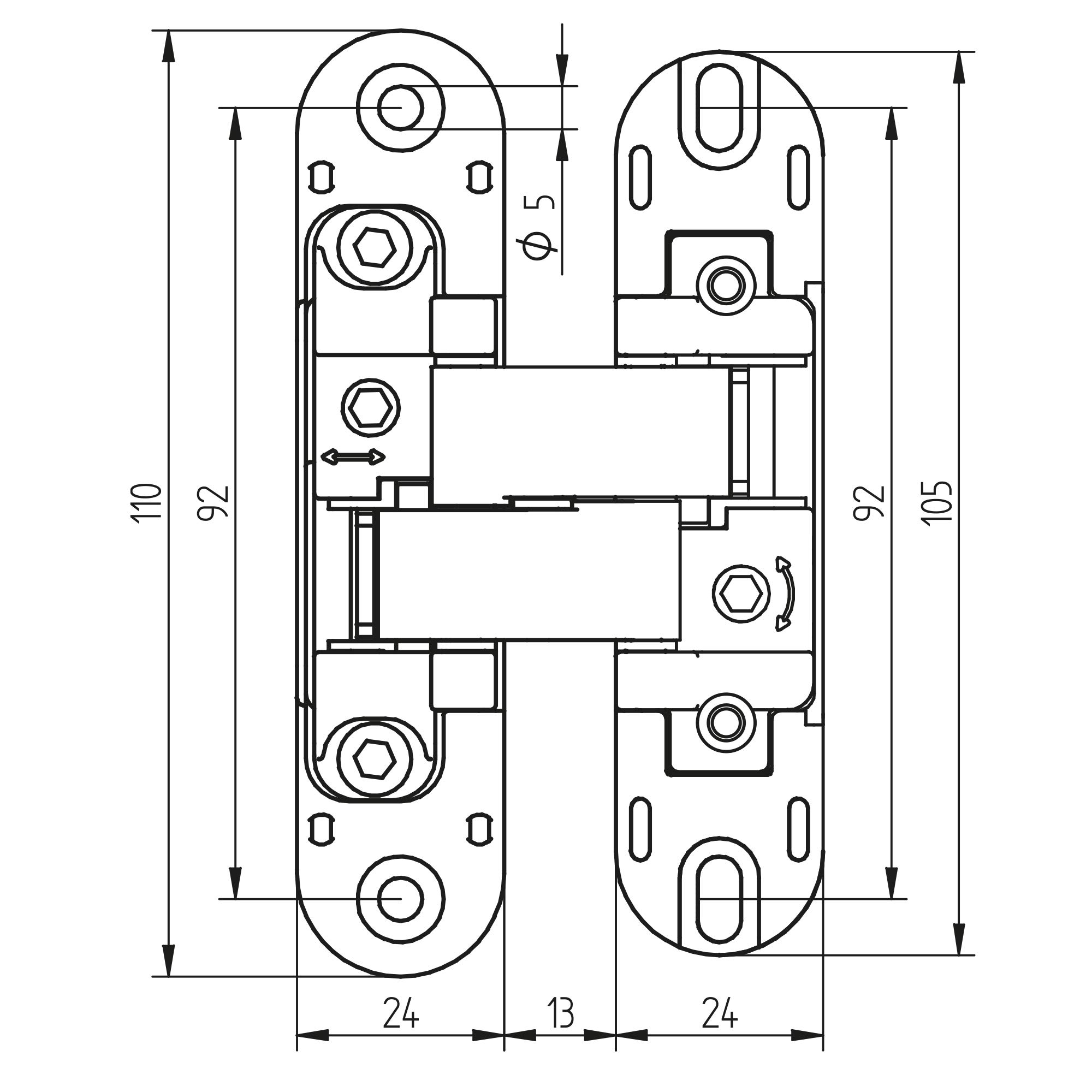 Emuca - Bisagra oculta para puertas de paso, lote 2 bisagras invisibles puertas pesadas, carga 60 Kg, apertura 180º, zamak, gris metalizado.