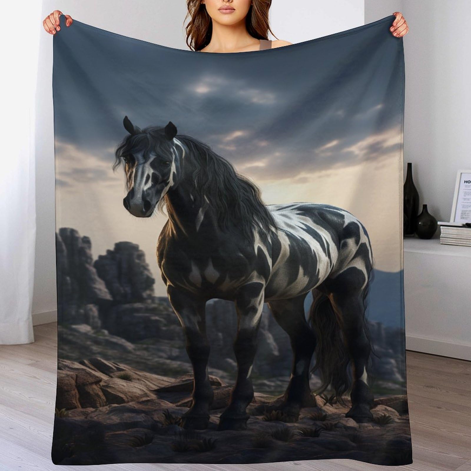 Plaid polaire cheval jeté de canapé flanelle douceur premium