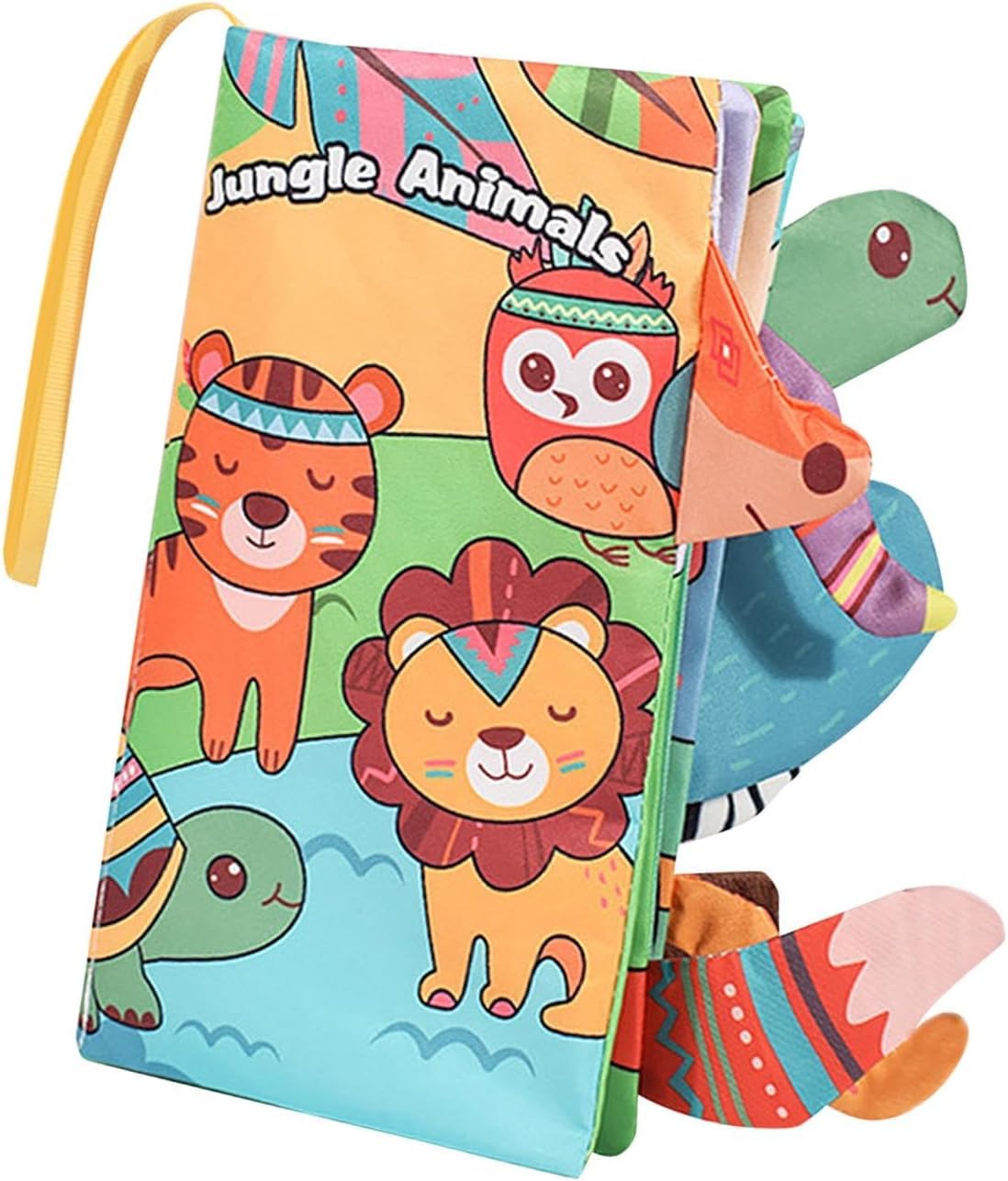 KolorFish Soft Cloth Baby Book | 0-6 Months High Contrast Sensory Baby Toy | 6-12 Months Touch Feel Teething | Travel Essentials Tummy Time for Newborn 1-3 Years Old (Jungle Animals)-image-27