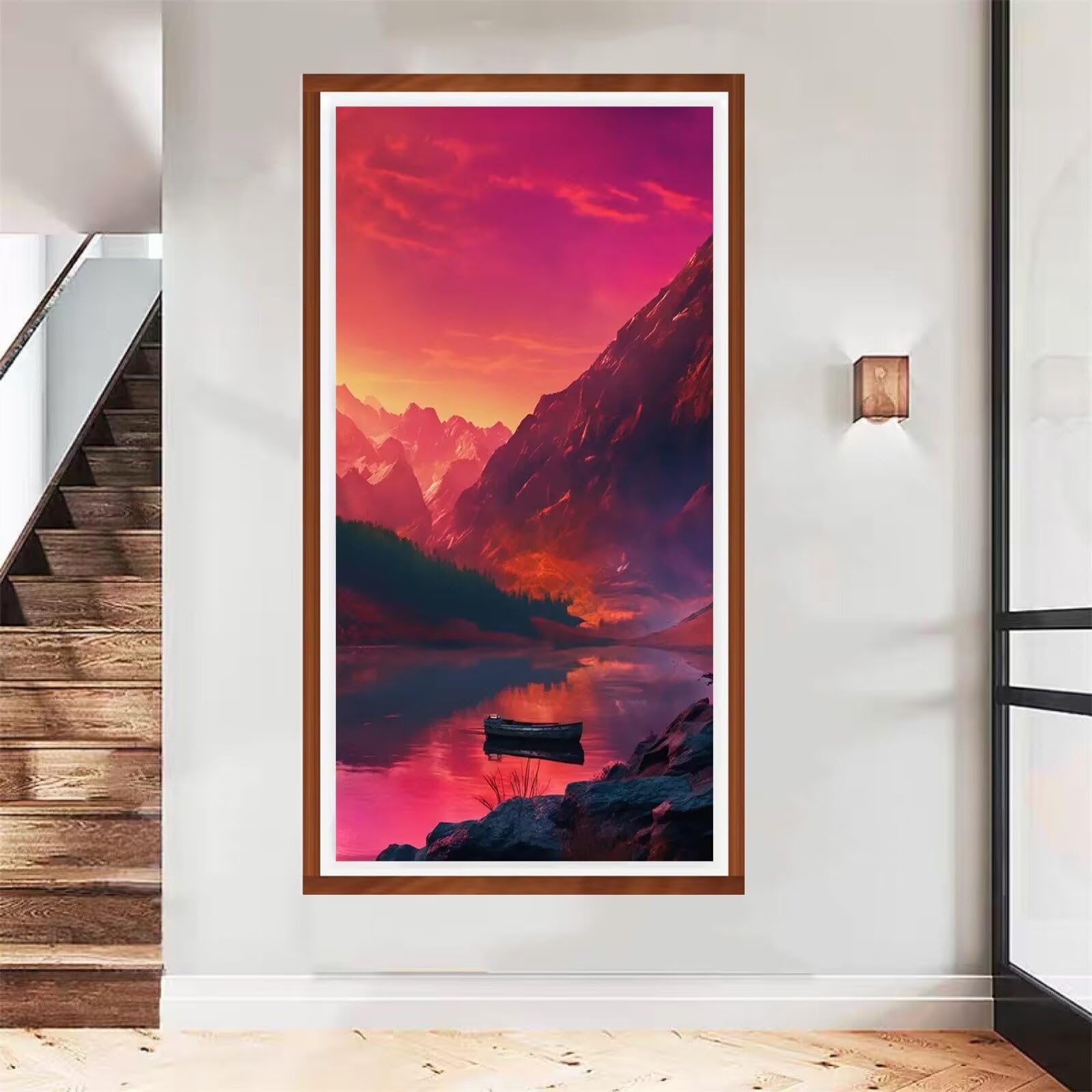 Peinture diamant paysage rouge 70x140cm pour combler un grand mur blanc vide avec art