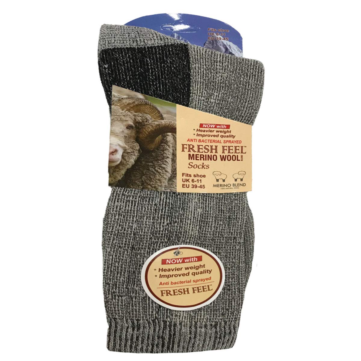 InsightClothing Mens Merino Wool Blend Warm Socks Size 6-11 - Light Grey