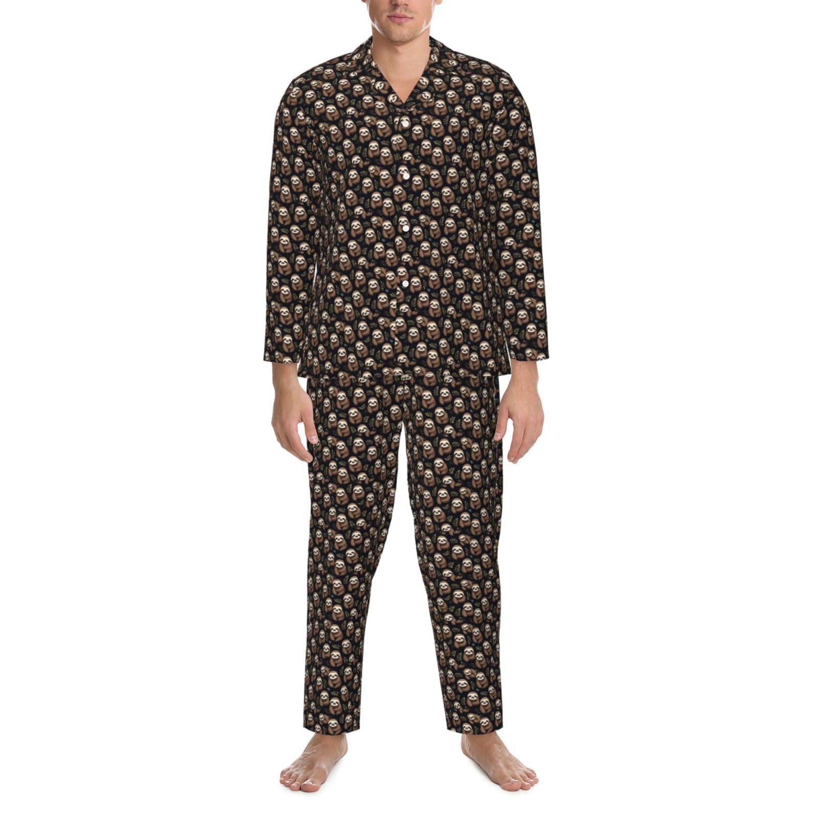 Freches Faultier-Pyjama-Set für Herren, langärmelig, zweiteilig, bequem, Nachtwäsche, Nachtwäsche