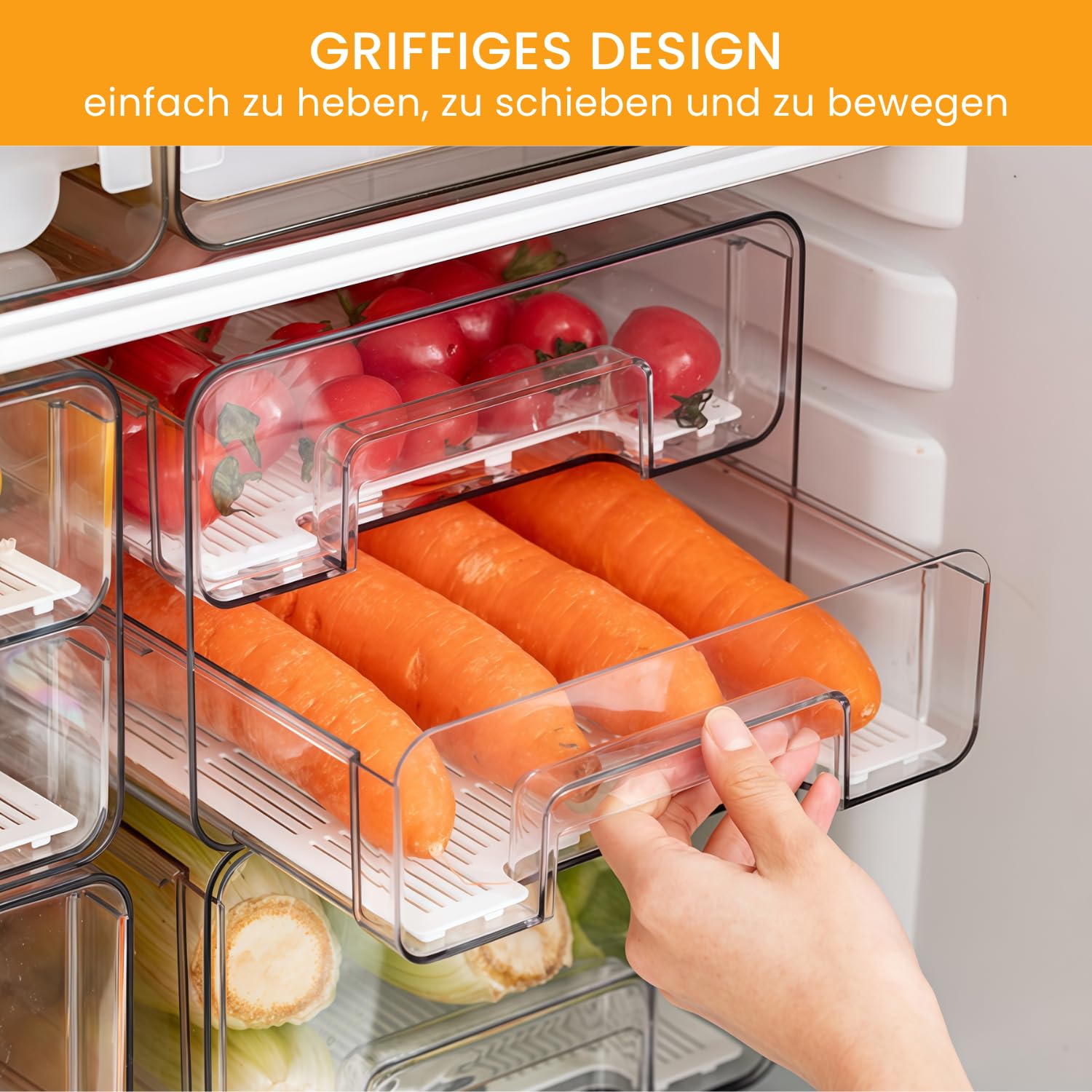 1 Stück Kühlschrank Organizer Schublade Doppelschichtige Stapelbar, Aufbewahrungsbox Kücheorganizer, Speisekammer Vorratsbehälter Durchsichtig Behälter für Kühlschrank, Küchen, Schränke